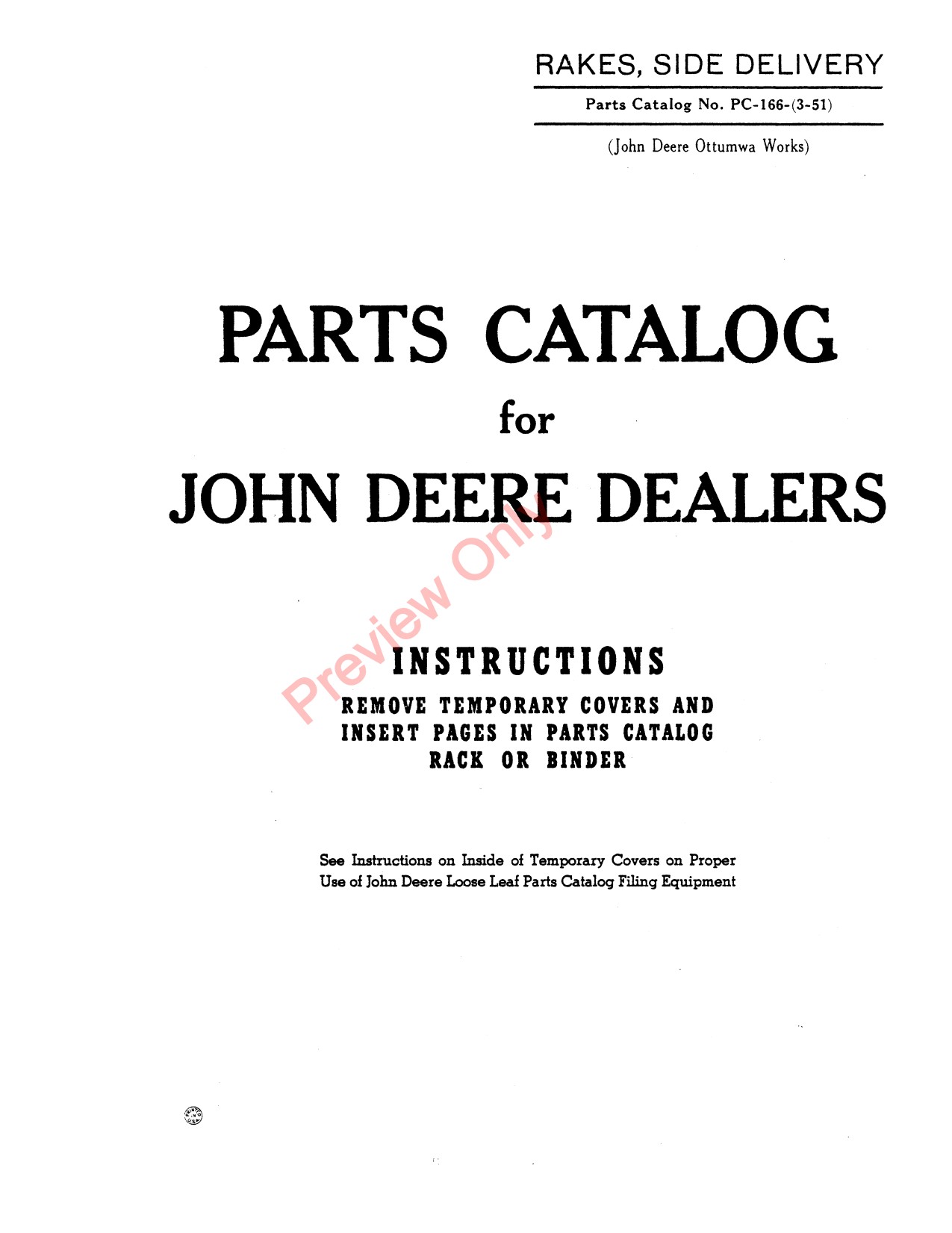 John Deere Dain Wood Frame 597 Combination Alfalfa Steel System Western Side Delivery Rake Parts Catalog PC166 1 John Deere Dain Wood Frame 597 Combination Alfalfa Steel System Western Side Delivery Rake Parts Catalog PC166