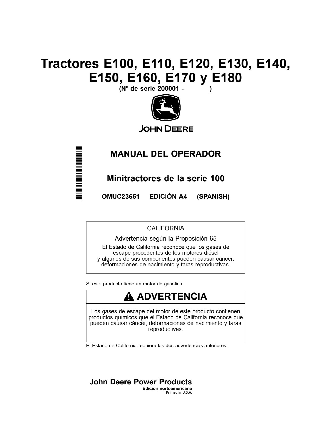 John Deere E100 to E180 Lawn Tractor Operator Manual OMUC23651 ES 1 John Deere E100 to E180 Lawn Tractor Operator Manual OMUC23651 ES