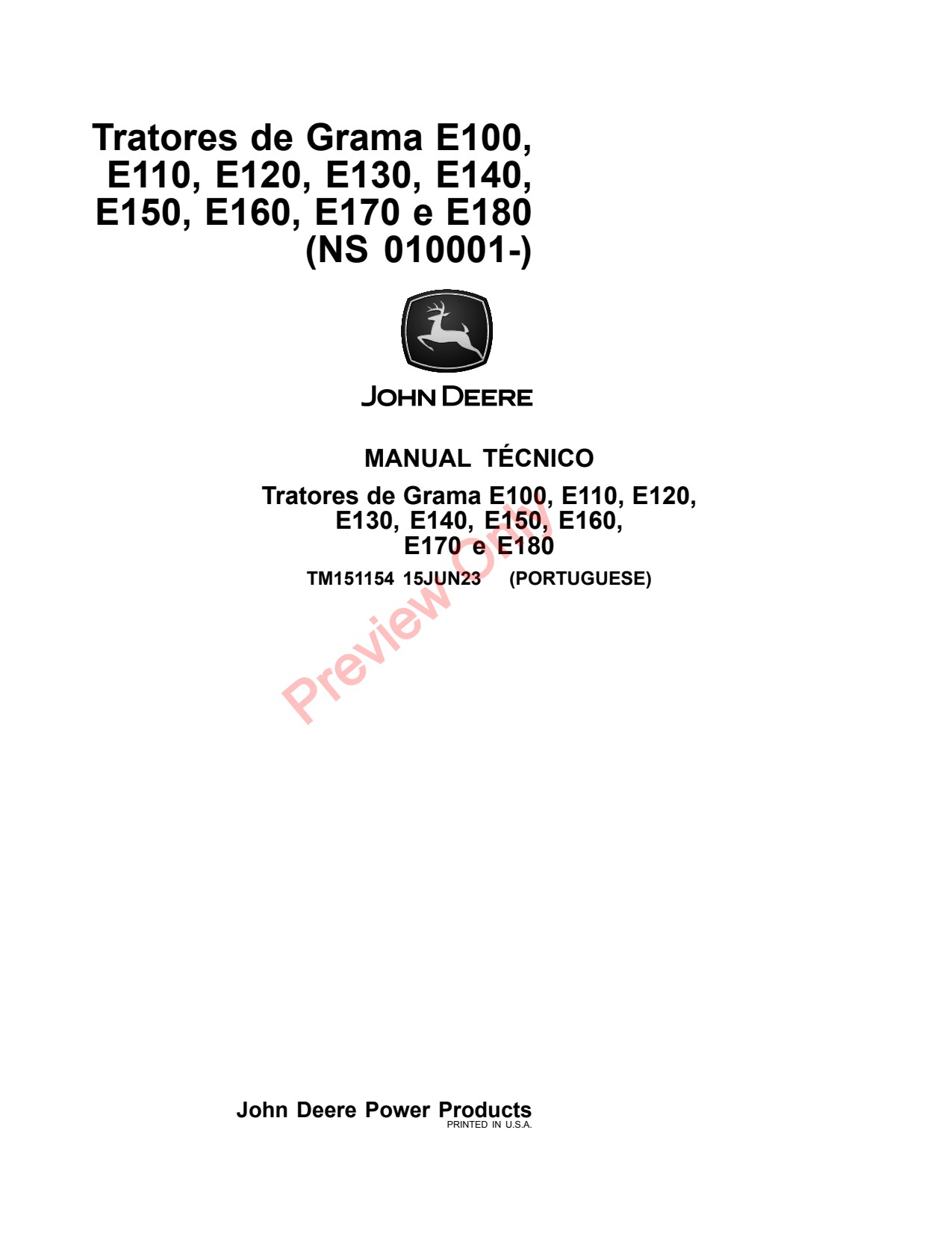 John Deere E100 to E180 Lawn Tractor Technical Manual TM151154 PT 1 John Deere E100 to E180 Lawn Tractor Technical Manual TM151154 PT