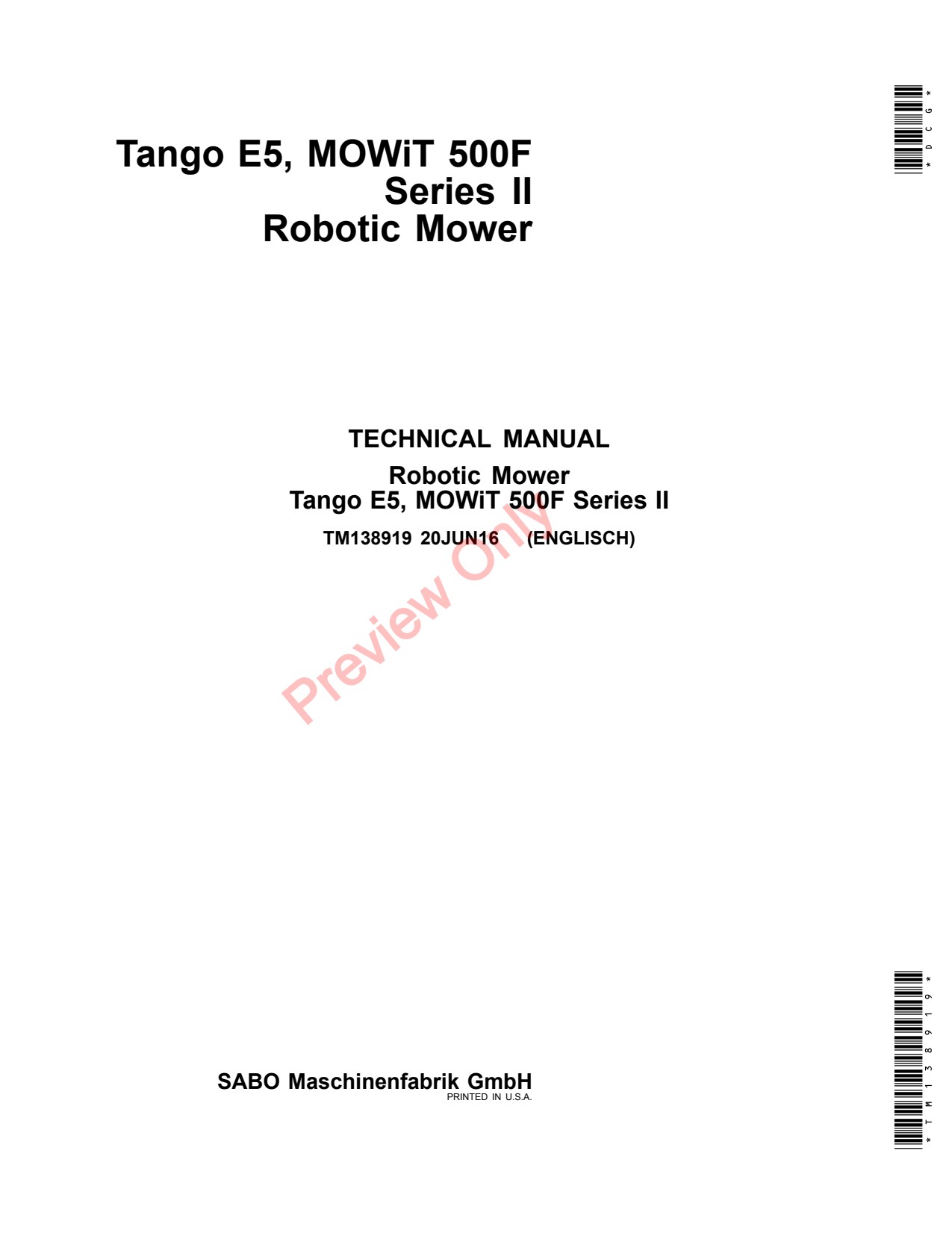 John Deere E5 500F Robotic Mower Technical Manual TM138919 1 John Deere E5 500F Robotic Mower Technical Manual TM138919