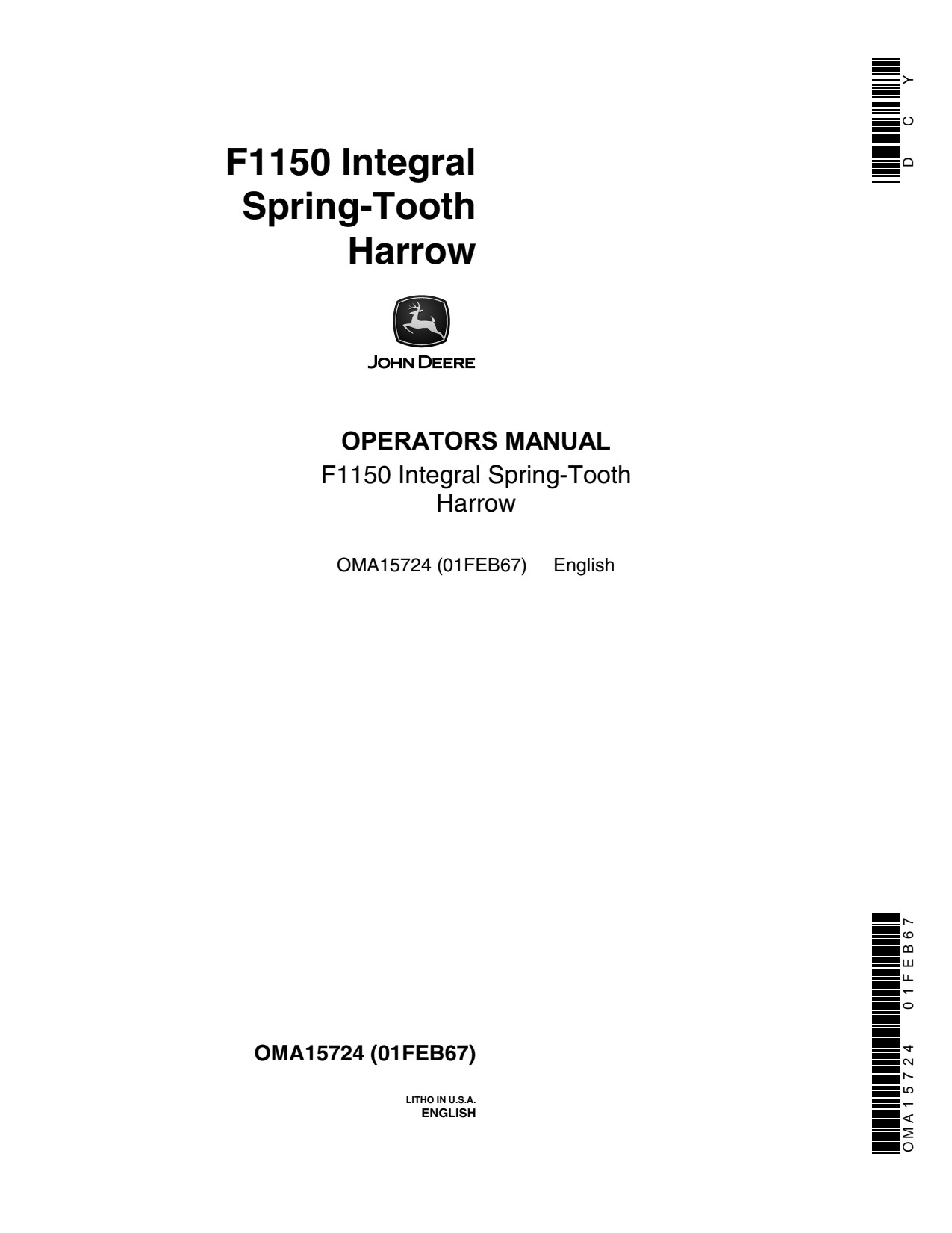 John Deere F1150 Integral Spring-tooth Harrow Operator Manual OMA15724 1 John Deere F1150 Integral Spring-tooth Harrow Operator Manual OMA15724