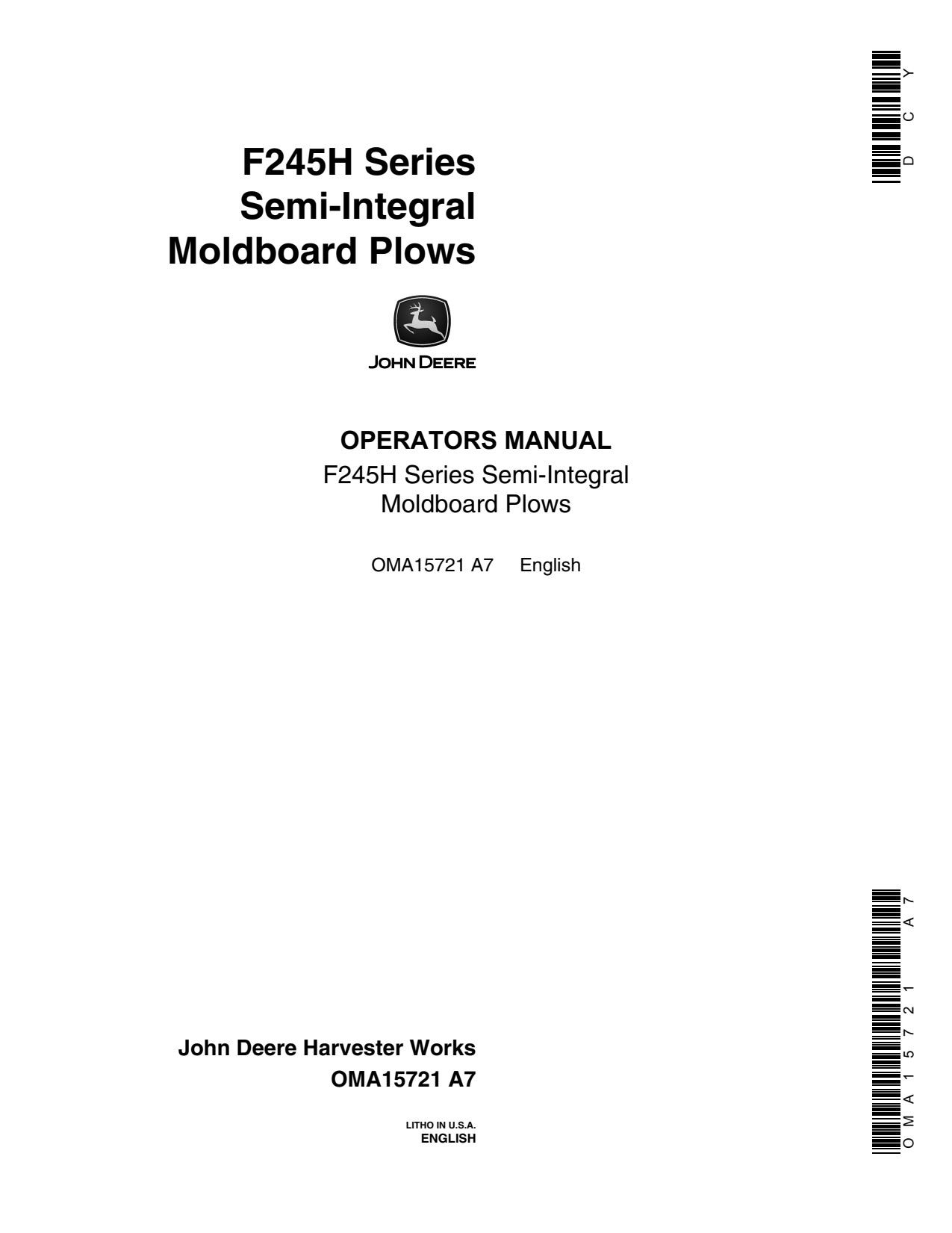 John Deere F245AH F245H Semi-integral Moldboard Plow Operator Manual OMA15721 1 John Deere F245AH F245H Semi-integral Moldboard Plow Operator Manual OMA15721