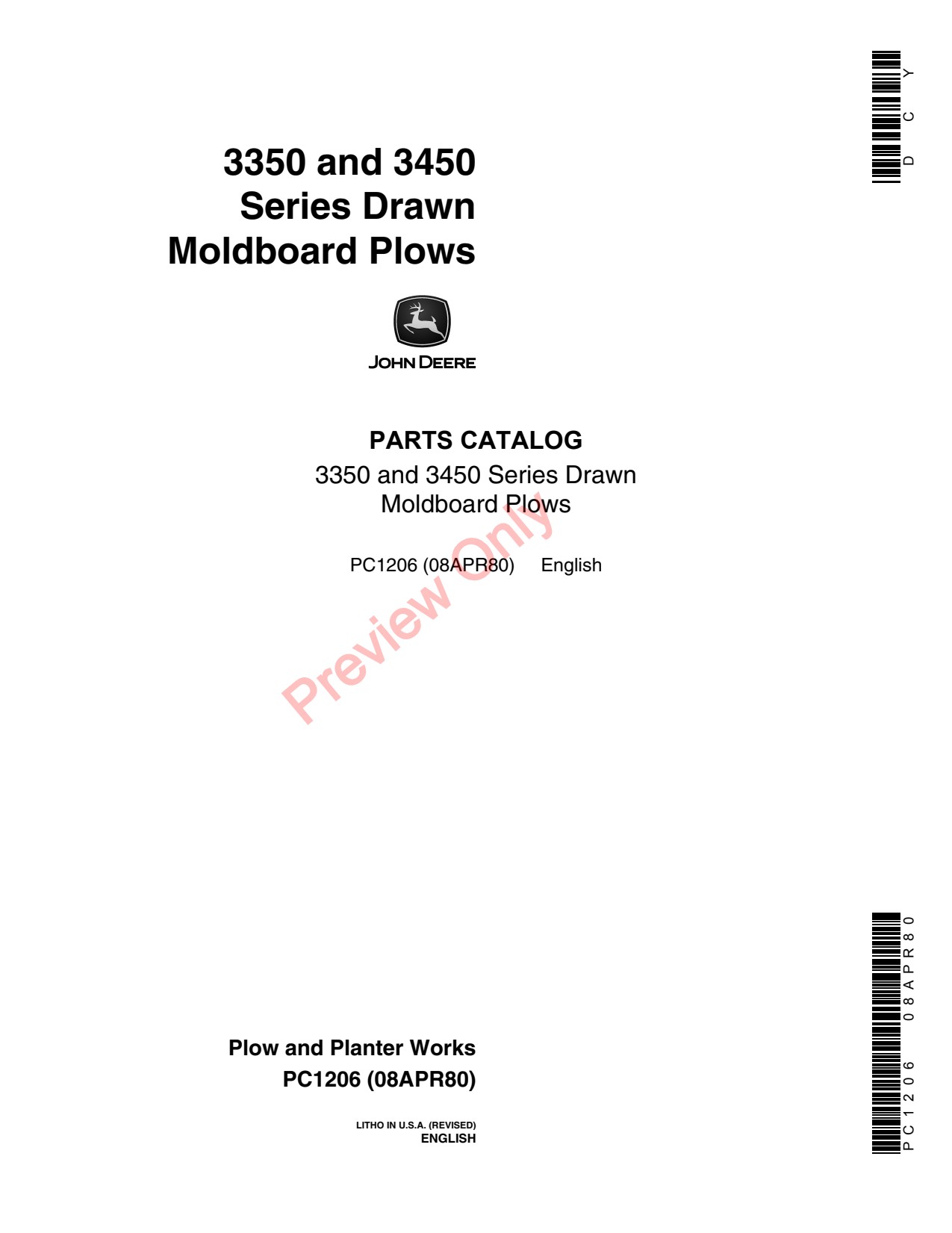 John Deere F3350 F3450 3350 3450 Drawn Moldboard Plow Parts Catalog PC1206 1 John Deere F3350 F3450 3350 3450 Drawn Moldboard Plow Parts Catalog PC1206
