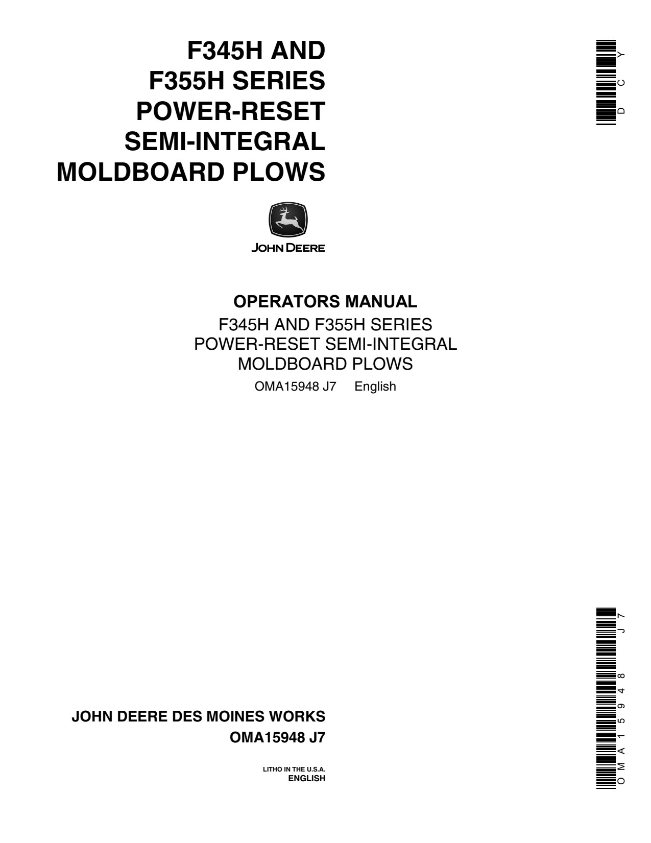 John Deere F345H F355H Power-reset Semi-integral Moldboard Plow Operator Manual OMA15948 1 John Deere F345H F355H Power-reset Semi-integral Moldboard Plow Operator Manual OMA15948