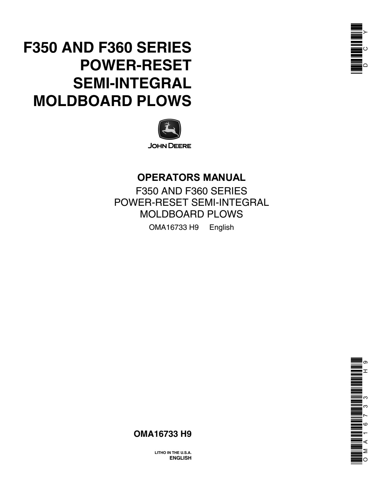 John Deere F350 F360 Power-reset Semi-integral Moldboard Plow Operator Manual OMA16733 1 John Deere F350 F360 Power-reset Semi-integral Moldboard Plow Operator Manual OMA16733