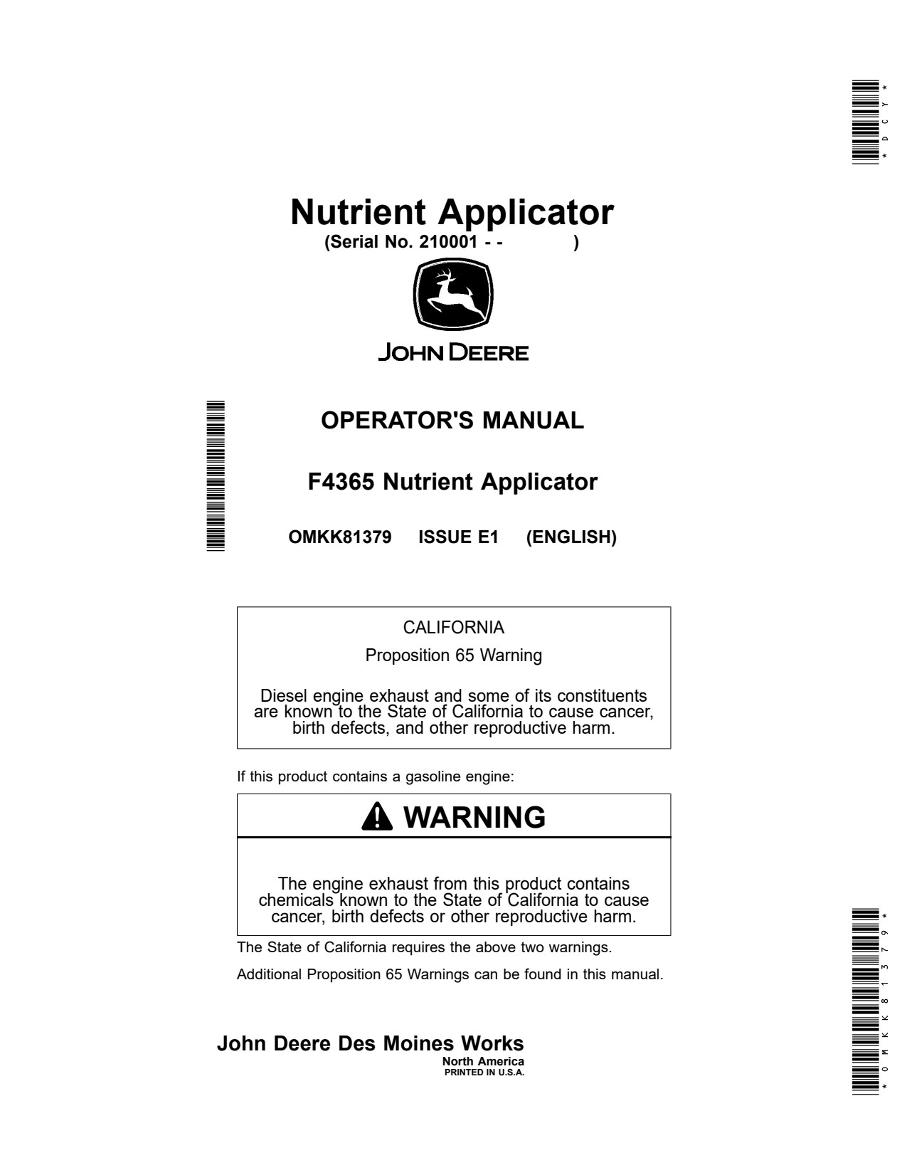 John Deere F4365 Fertilizer Applicator Operator Manual OMKK81379 1 John Deere F4365 Fertilizer Applicator Operator Manual OMKK81379