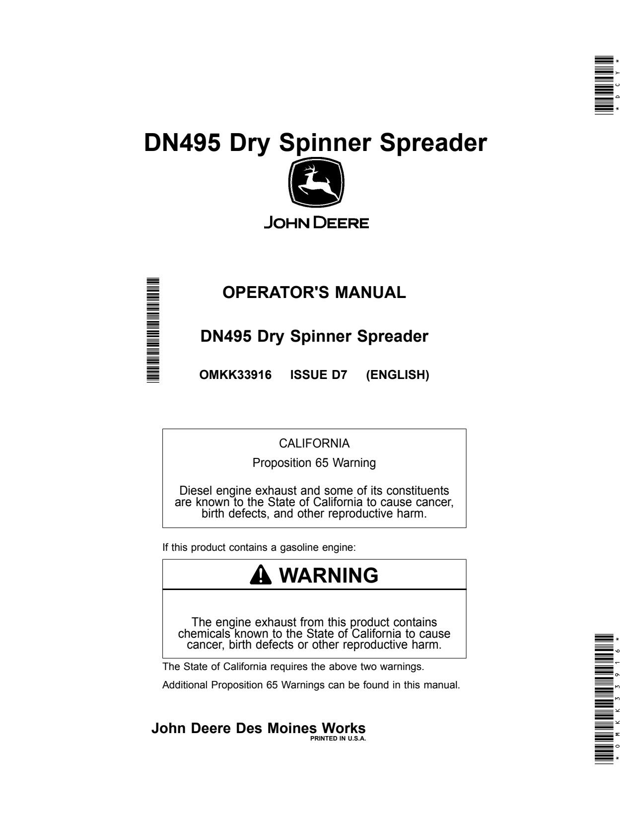 John Deere F4365 Nutrient Applicator DN495 Dry Spinner Spreader Operator Manual OMKK33916 1 John Deere F4365 Nutrient Applicator DN495 Dry Spinner Spreader Operator Manual OMKK33916