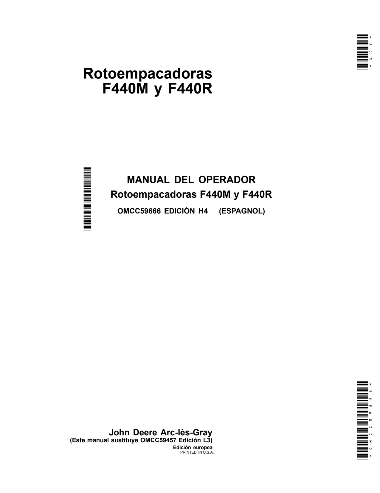 John Deere F440M F440R Round Baler Operator Manual OMCC59666 ES 1 John Deere F440M F440R Round Baler Operator Manual OMCC59666 ES