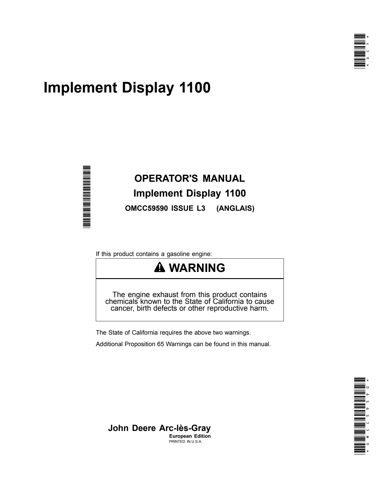 John Deere F440R C440R M724 to M740 M952 M962 1100 Implement Monitor Display System Operator Manual OMCC59590 1 John Deere F440R C440R M724 to M740 M952 M962 1100 Implement Monitor Display System Operator Manual OMCC59590