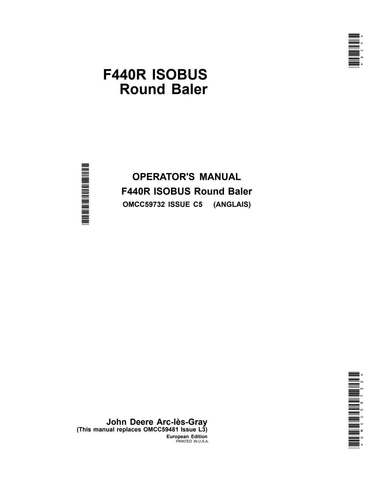 John Deere F440R ISOBUS Round Baler Operator Manual OMCC59732 1 John Deere F440R ISOBUS Round Baler Operator Manual OMCC59732