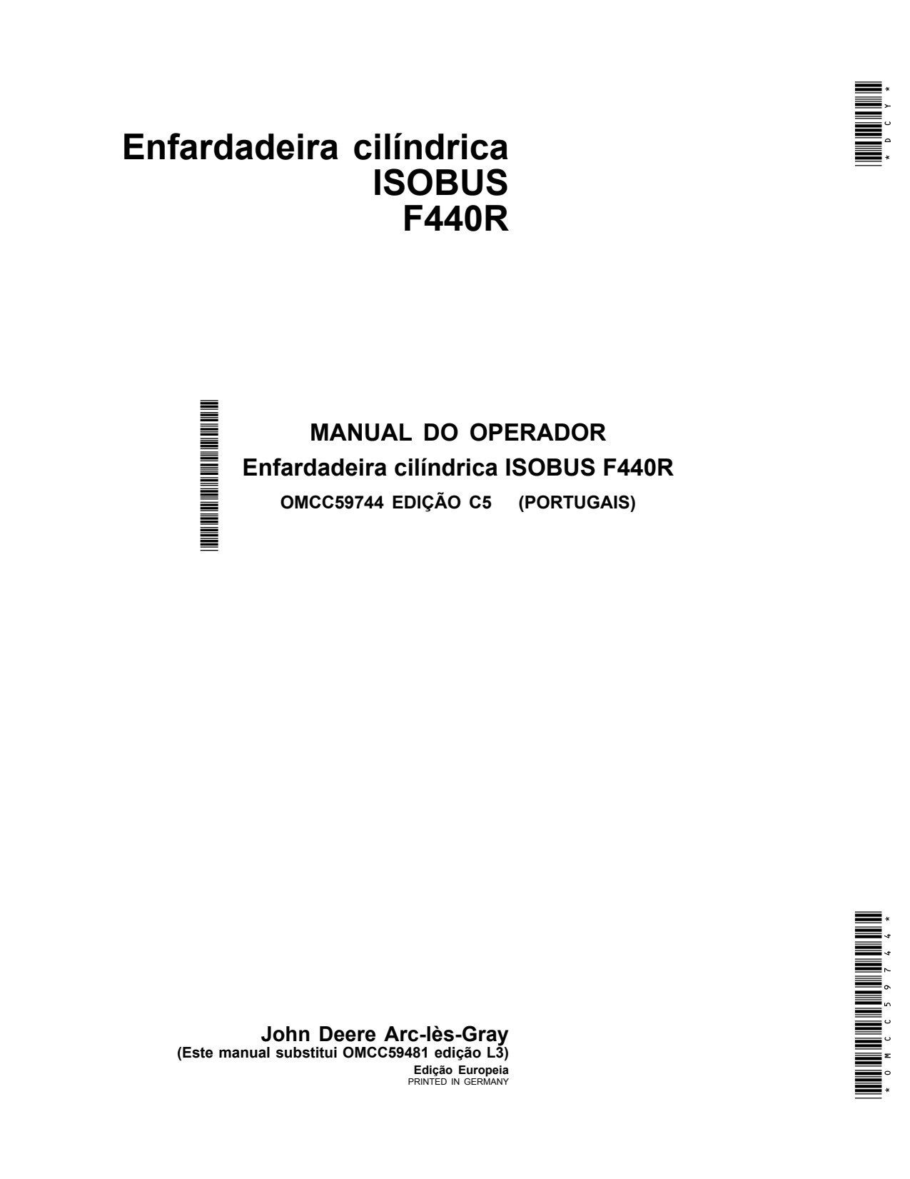John Deere F440R ISOBUS Round Baler Operator Manual OMCC59744 PT 1 John Deere F440R ISOBUS Round Baler Operator Manual OMCC59744 PT