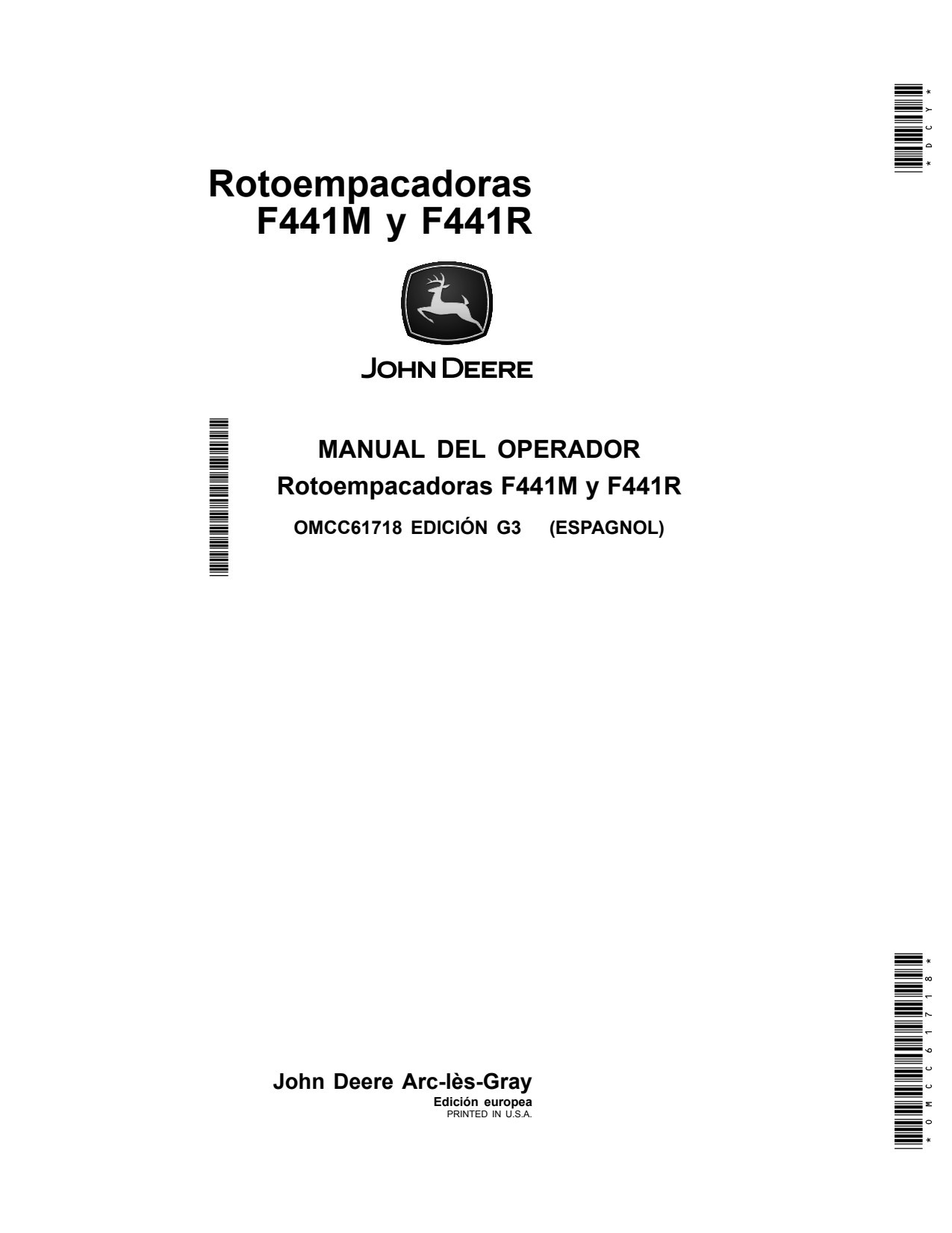 John Deere F441M F441R Round Baler Operator Manual OMCC61718 ES 1 John Deere F441M F441R Round Baler Operator Manual OMCC61718 ES