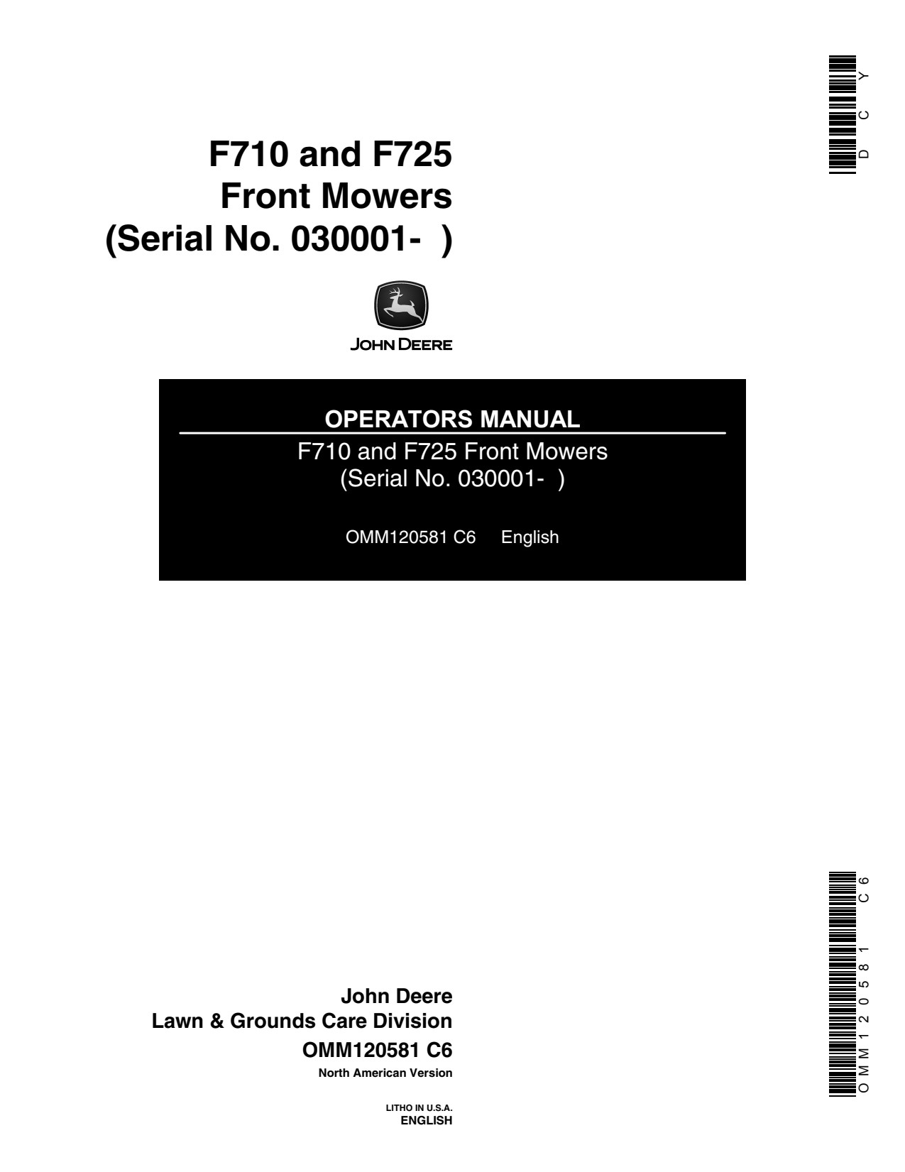 John Deere F710 F725 F7125 Front Mower Operator Manual OMM120581 1 John Deere F710 F725 F7125 Front Mower Operator Manual OMM120581