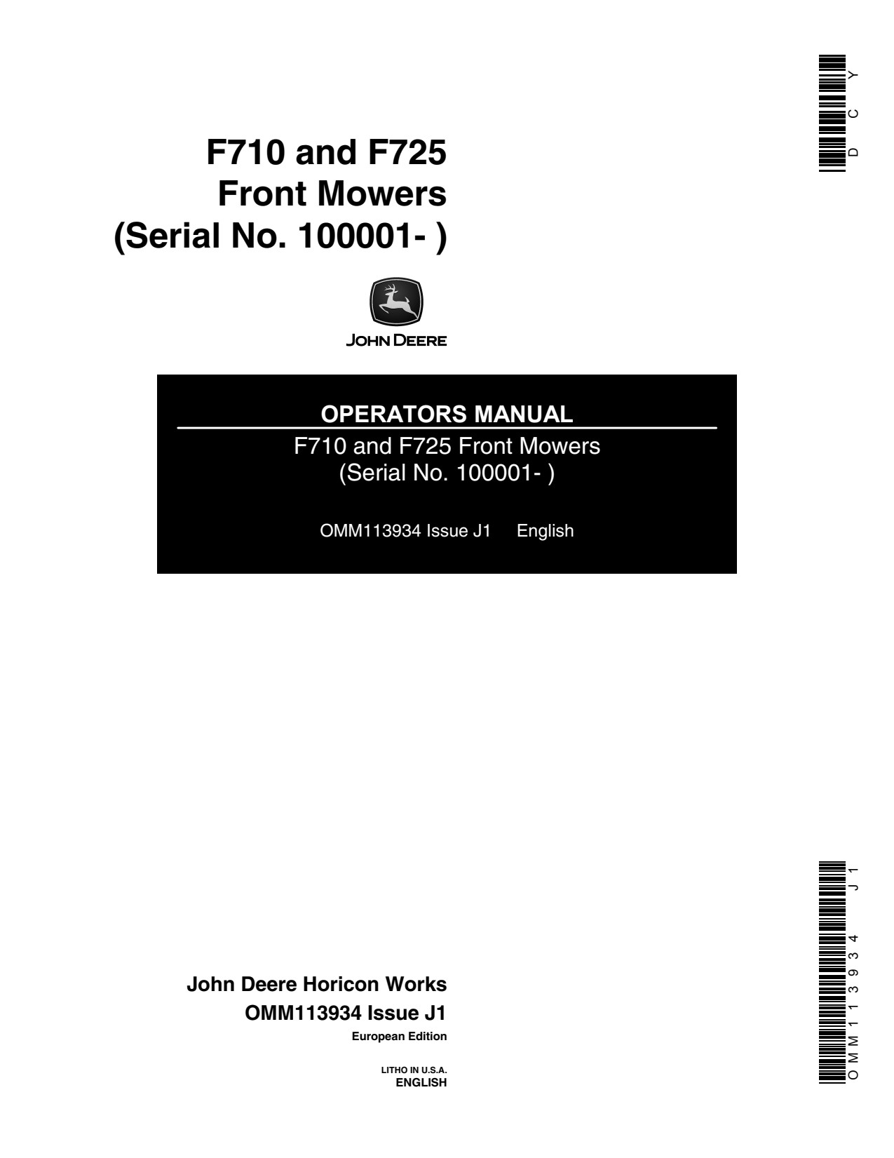 John Deere F710 F725 Front Mower Operator Manual OMM113934 1 John Deere F710 F725 Front Mower Operator Manual OMM113934