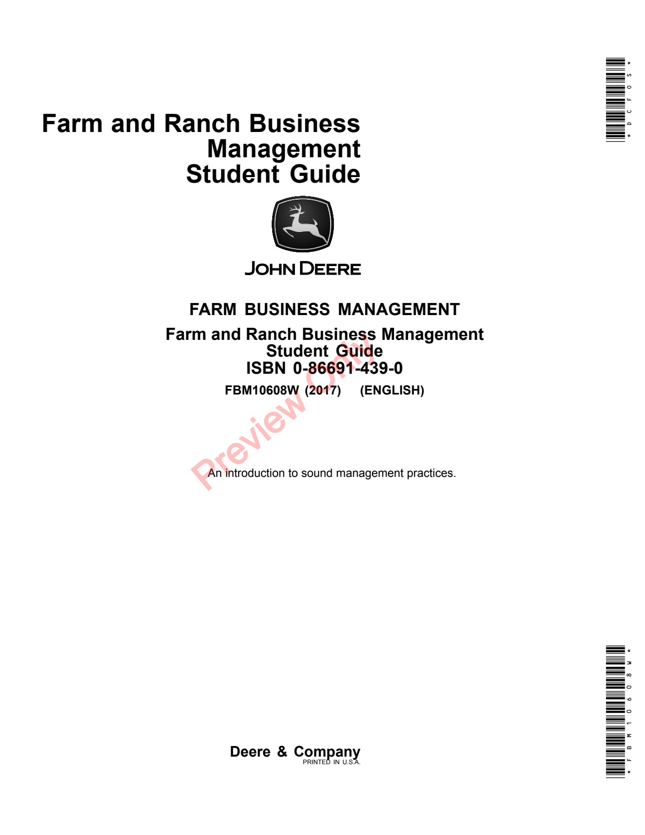 John Deere Farm Ranch Business Management Student Guide 8th Edition Educational Material FBM10608W