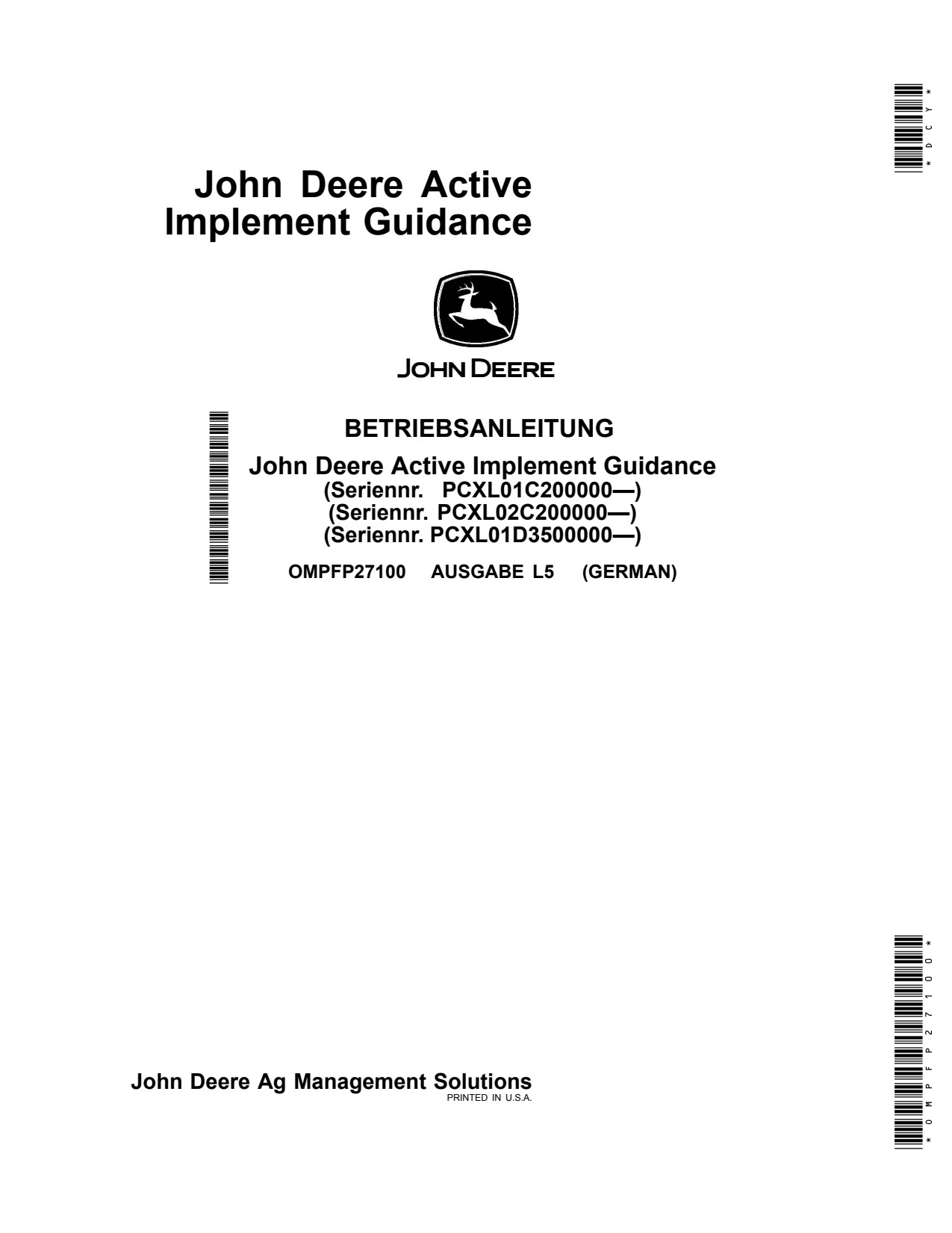John Deere G5 CommandCenter 11 3967 Precision Ag Electronics Operator Manual OMPFP27100 DE 1 John Deere G5 CommandCenter 11 3967 Precision Ag Electronics Operator Manual OMPFP27100 DE