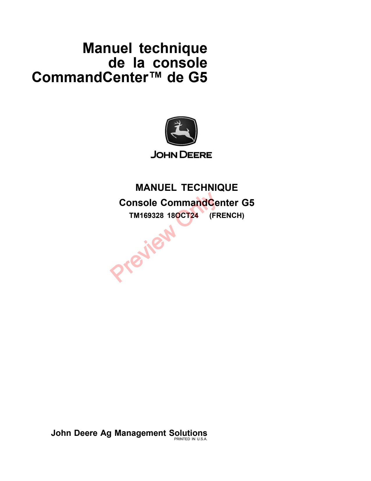 John Deere G5 CommandCenter Precision Ag Electronics Technical Manual TM169328 FR 1 John Deere G5 CommandCenter Precision Ag Electronics Technical Manual TM169328 FR