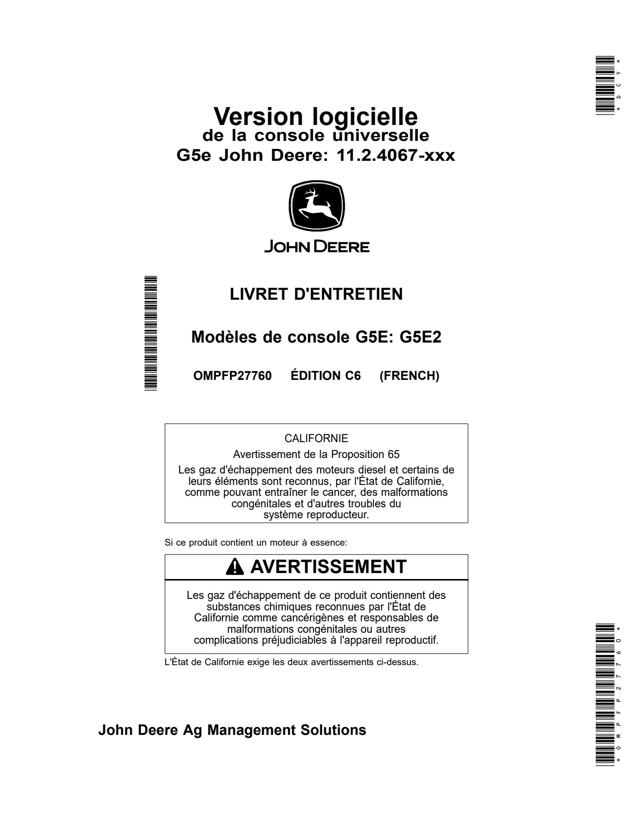 John Deere G5e Display 11 4067 Precision Ag Electronics Operator Manual OMPFP27760 FR 1 John Deere G5e Display 11 4067 Precision Ag Electronics Operator Manual OMPFP27760 FR