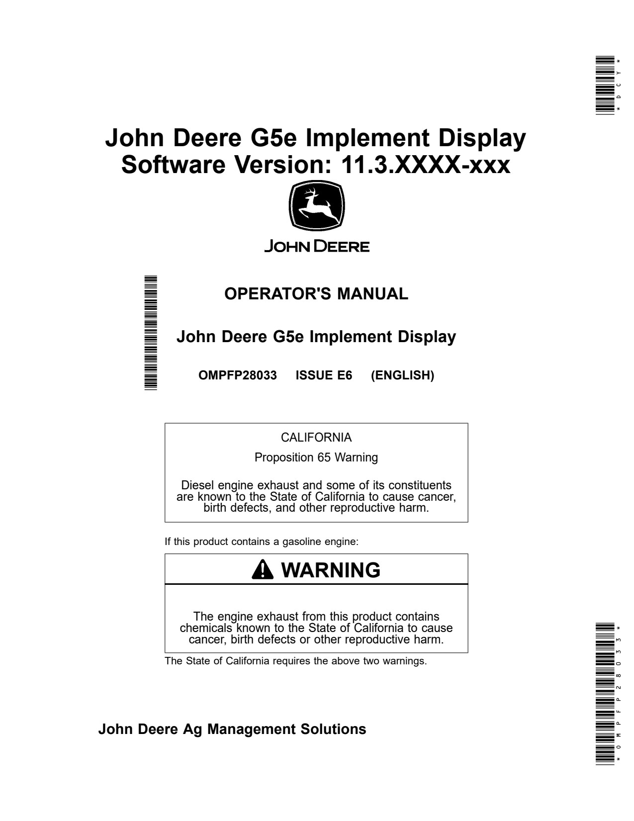 John Deere G5e Display 11 Implement Monitor System Operator Manual OMPFP28033 1 John Deere G5e Display 11 Implement Monitor System Operator Manual OMPFP28033