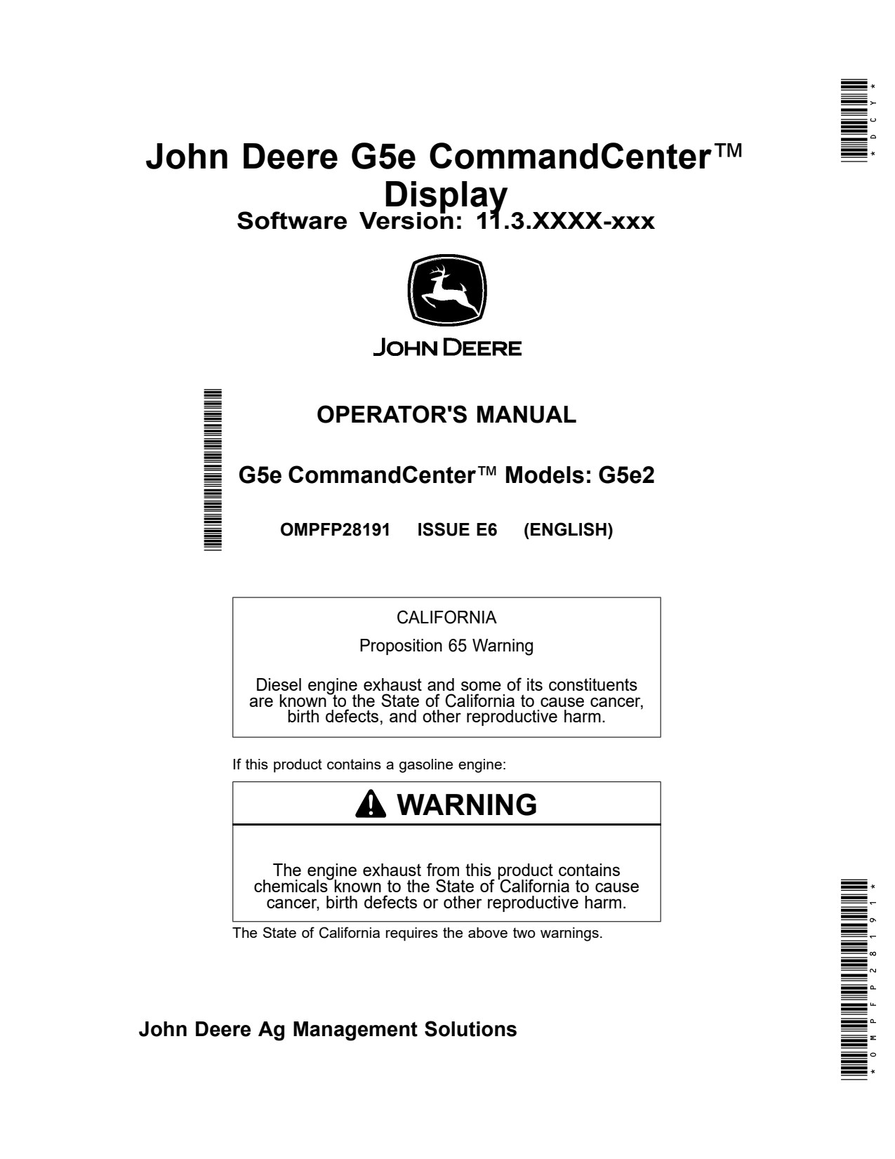 John Deere G5e Display 11 Precision Ag Electronics Operator Manual OMPFP28191 1 John Deere G5e Display 11 Precision Ag Electronics Operator Manual OMPFP28191
