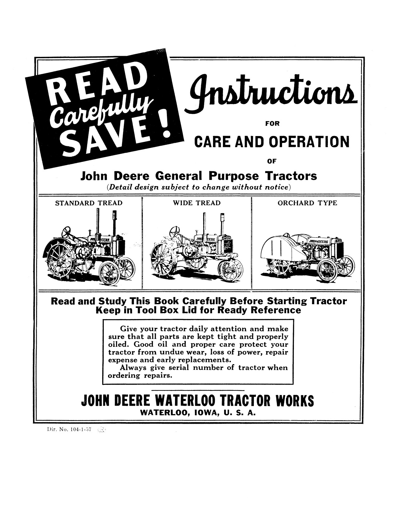 John Deere GP General Purpose Tractor Operator Manual DIR104 1 John Deere GP General Purpose Tractor Operator Manual DIR104