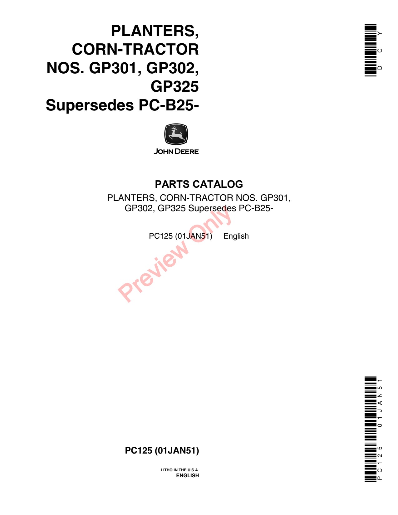 John Deere GP301 GP302 GP325 Corn-Tractor Planter Parts Catalog PC125 1 John Deere GP301 GP302 GP325 Corn-Tractor Planter Parts Catalog PC125