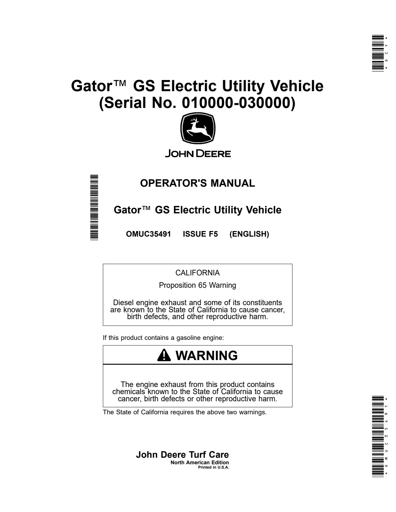 John Deere GS Electric Utility Vehicle Gator Operator Manual OMUC35491 1 John Deere GS Electric Utility Vehicle Gator Operator Manual OMUC35491
