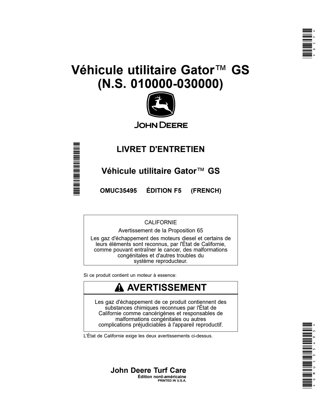 John Deere GS Utility Vehicle Gator Operator Manual OMUC35495 FR 1 John Deere GS Utility Vehicle Gator Operator Manual OMUC35495 FR