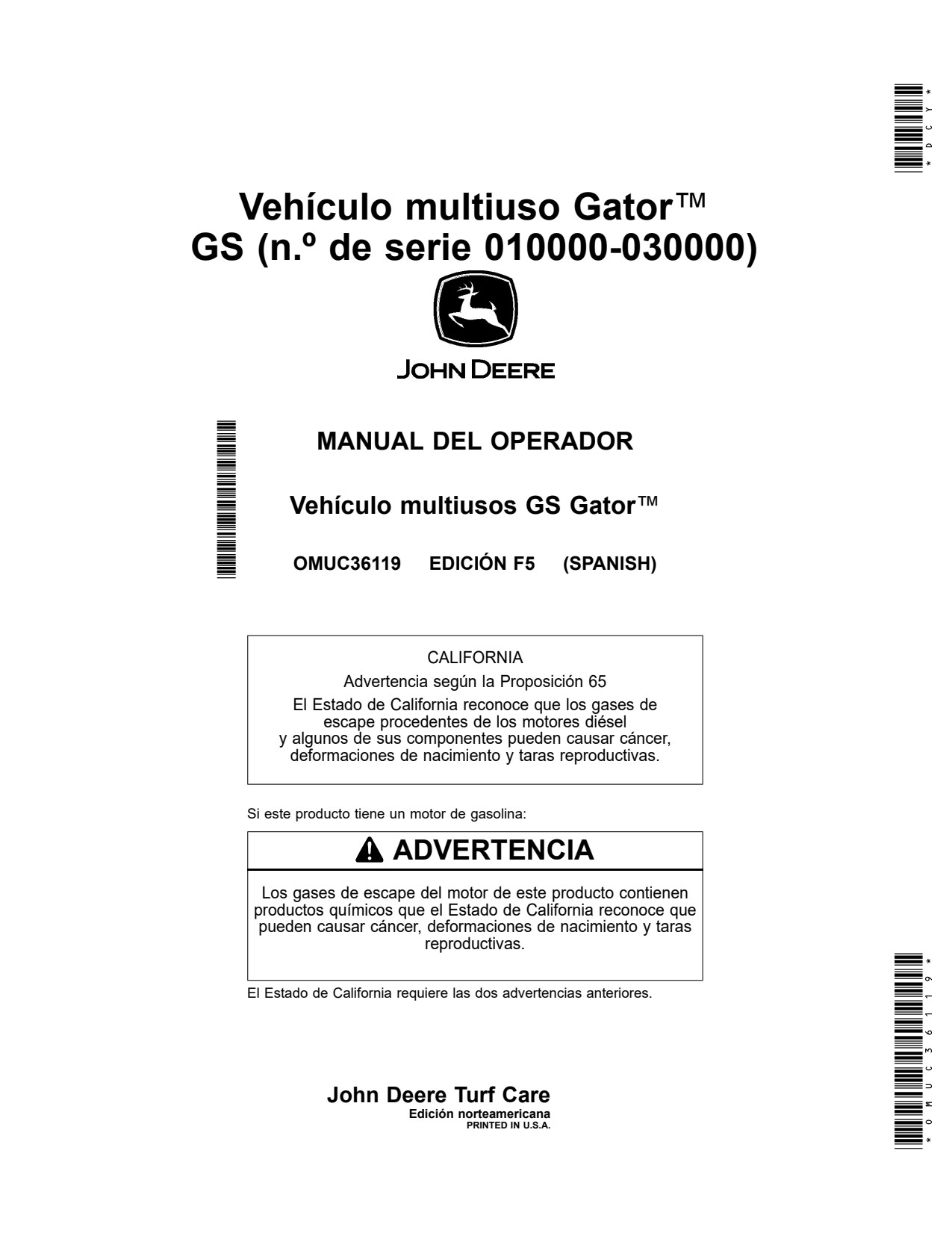 John Deere GS Utility Vehicle Gator Operator Manual OMUC36119 ES 1 John Deere GS Utility Vehicle Gator Operator Manual OMUC36119 ES