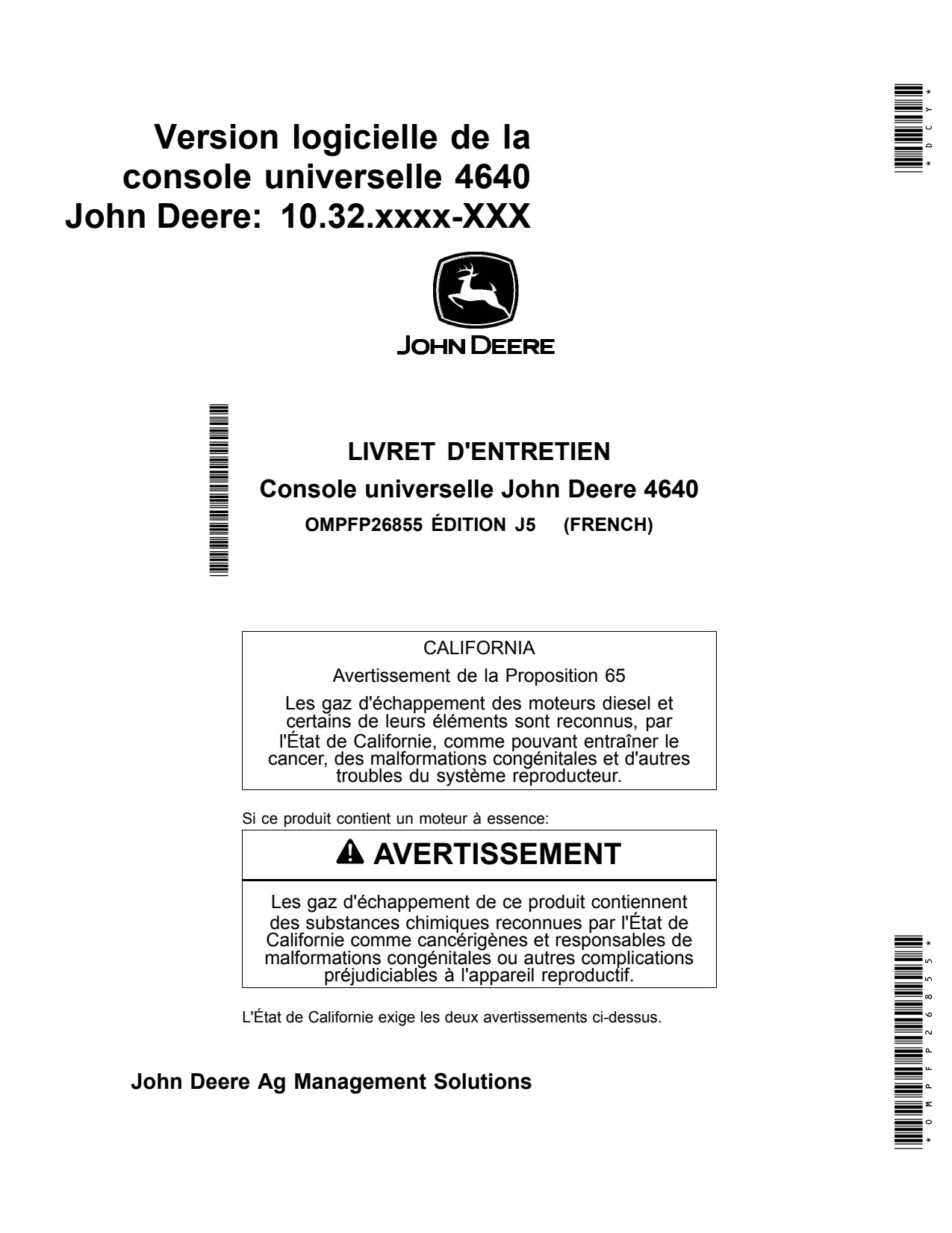 John Deere Generation 4 Universal 4640 10 32 Monitor Display System Operator Manual OMPFP26855 FR 1 John Deere Generation 4 Universal 4640 10 32 Monitor Display System Operator Manual OMPFP26855 FR
