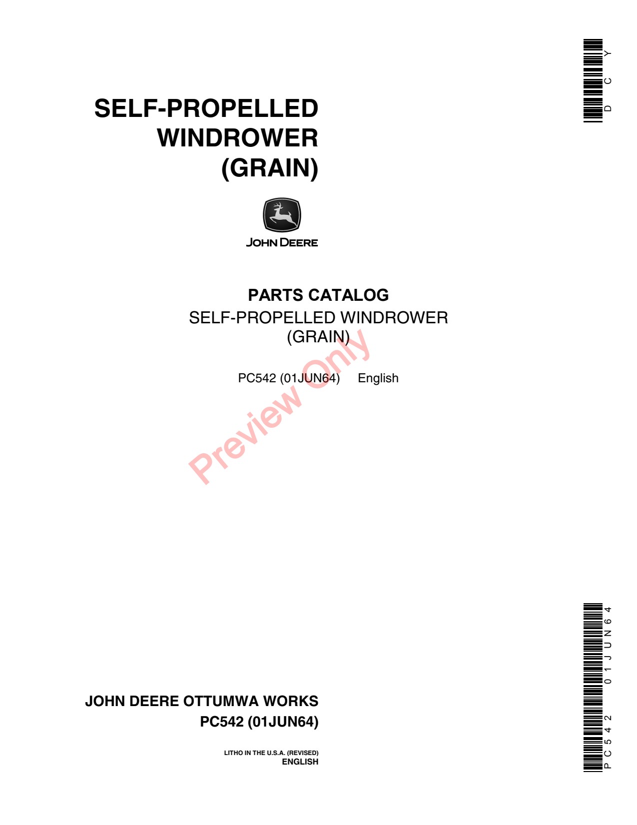 John Deere Grain HAY Self-propelled Windrower Parts Catalog PC542 1 John Deere Grain HAY Self-propelled Windrower Parts Catalog PC542