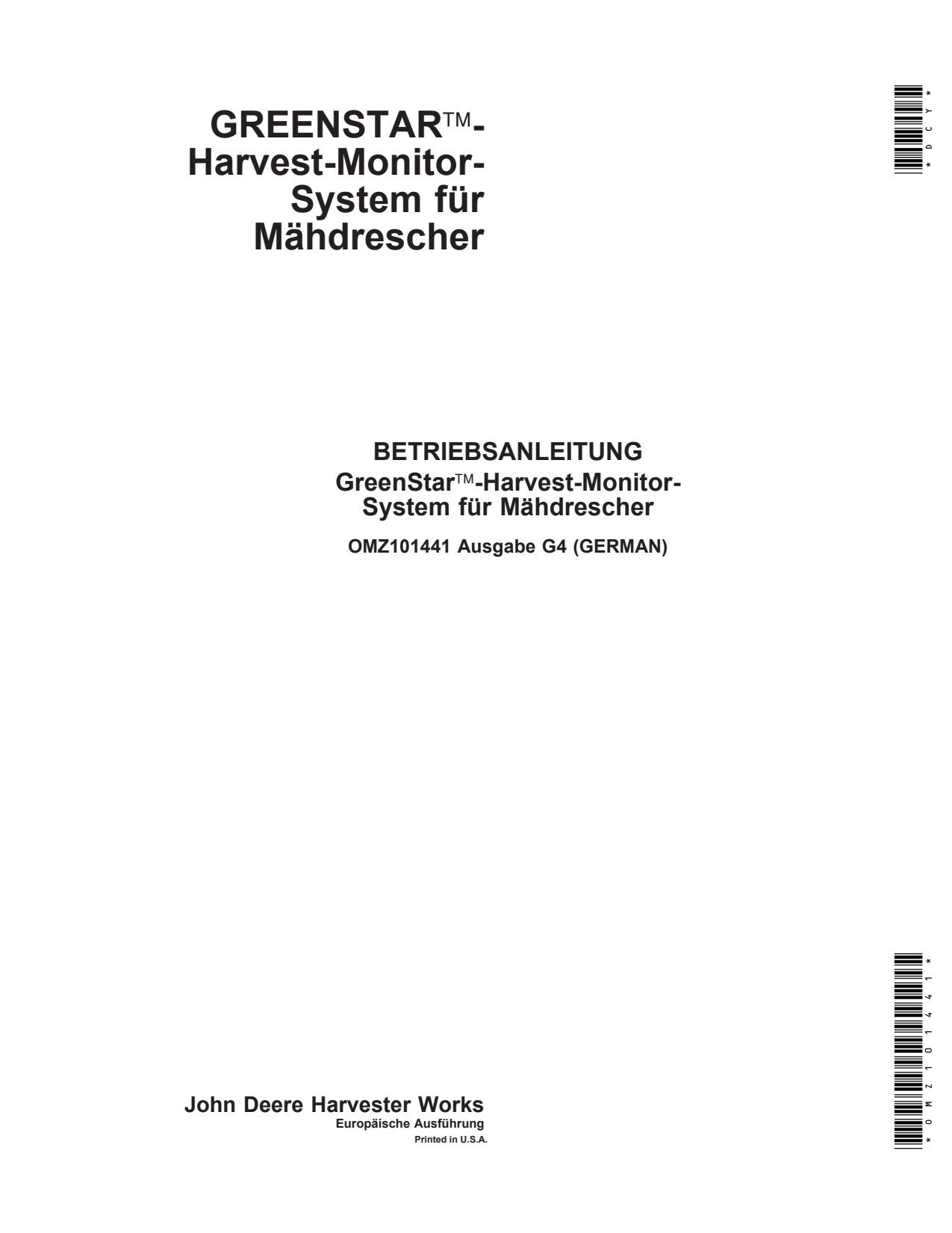 John Deere GreenStar Combine Harvest Monitor System Precision Ag Electronics Operator Manual OMZ101441 DE 1 John Deere GreenStar Combine Harvest Monitor System Precision Ag Electronics Operator Manual OMZ101441 DE