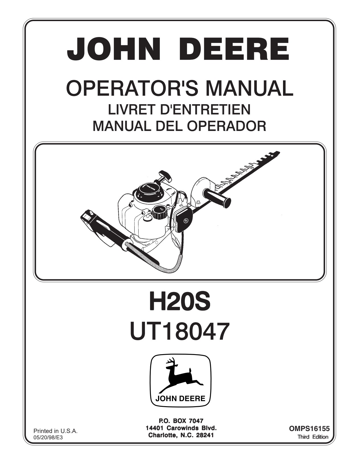 John Deere H20S UT18047 S-hedge Trimmer Operator Manual OMPS16155 1 John Deere H20S UT18047 S-hedge Trimmer Operator Manual OMPS16155