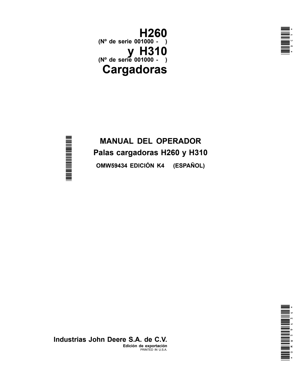 John Deere H260 H310 Loader Operator Manual OMW59434 ES 1 John Deere H260 H310 Loader Operator Manual OMW59434 ES