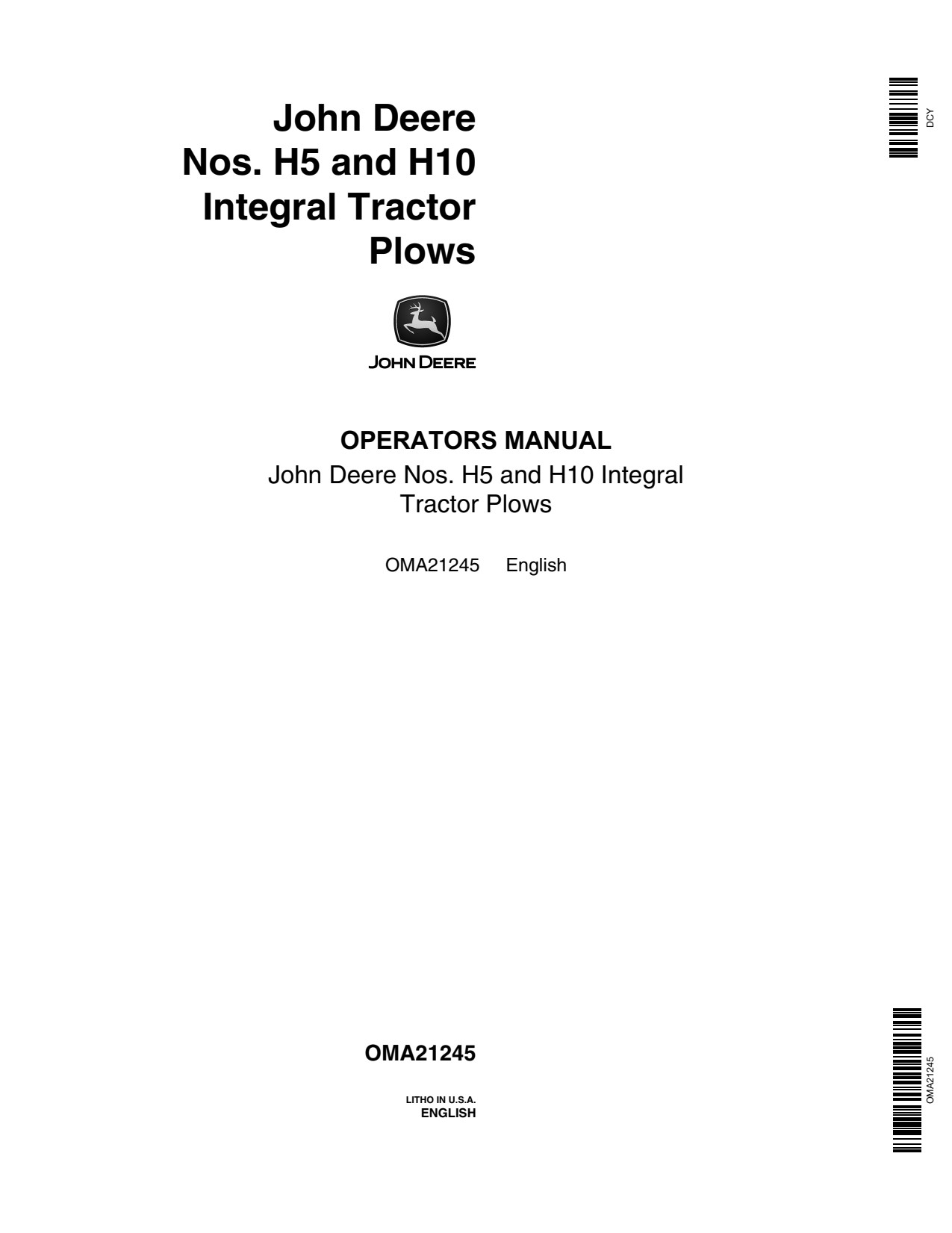 John Deere H5 H10 H Integral Tractor Plow Operator Manual OMA21245 1 John Deere H5 H10 H Integral Tractor Plow Operator Manual OMA21245