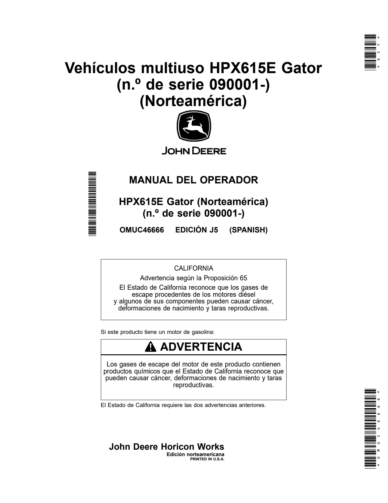 John Deere HPX615E Utility Vehicle Gator Operator Manual OMUC46666 ES 1 John Deere HPX615E Utility Vehicle Gator Operator Manual OMUC46666 ES