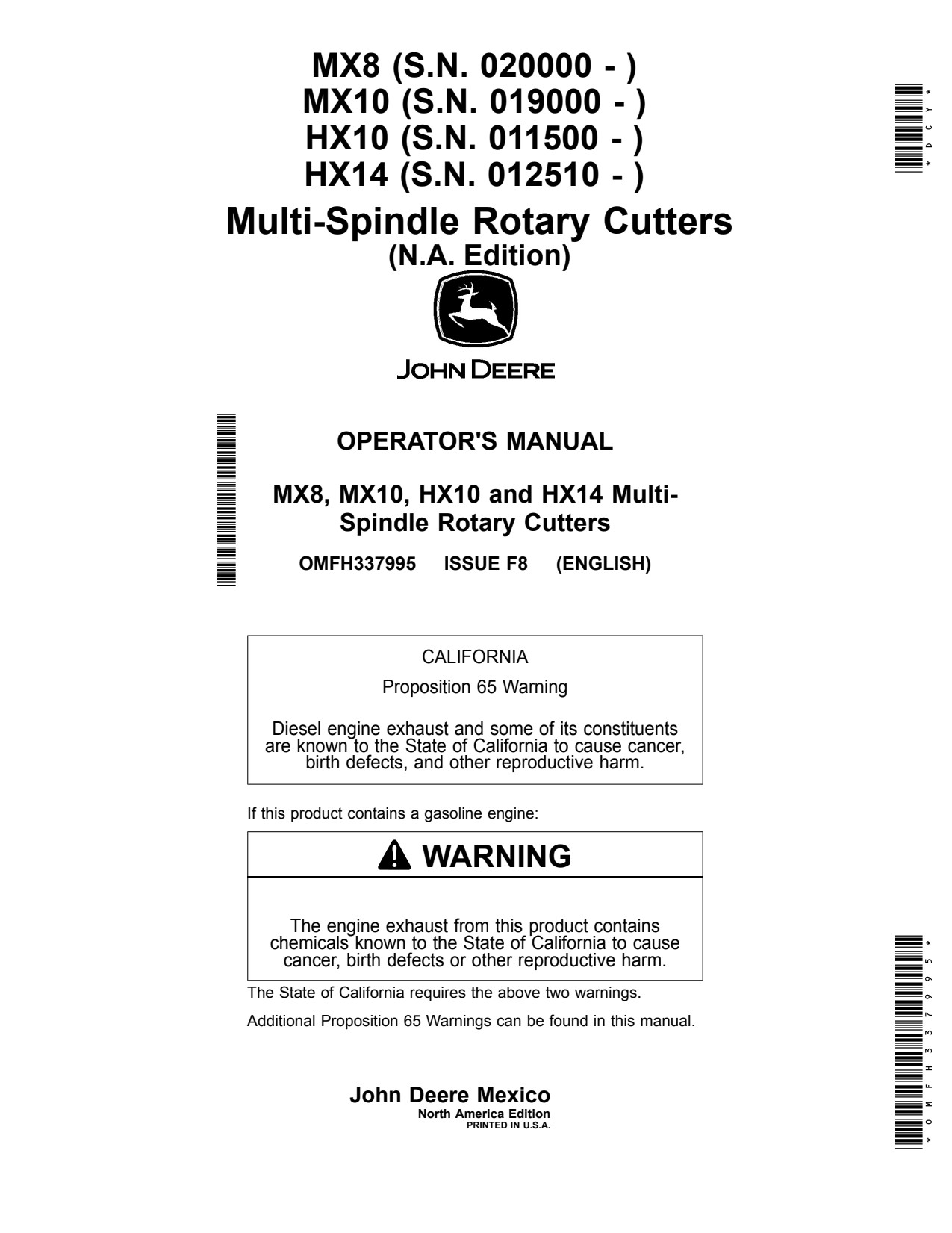 John Deere HX10 HX14 MX8 MX10 Multi-spindle Rotary Cutter Operator Manual OMFH337995 1 John Deere HX10 HX14 MX8 MX10 Multi-spindle Rotary Cutter Operator Manual OMFH337995