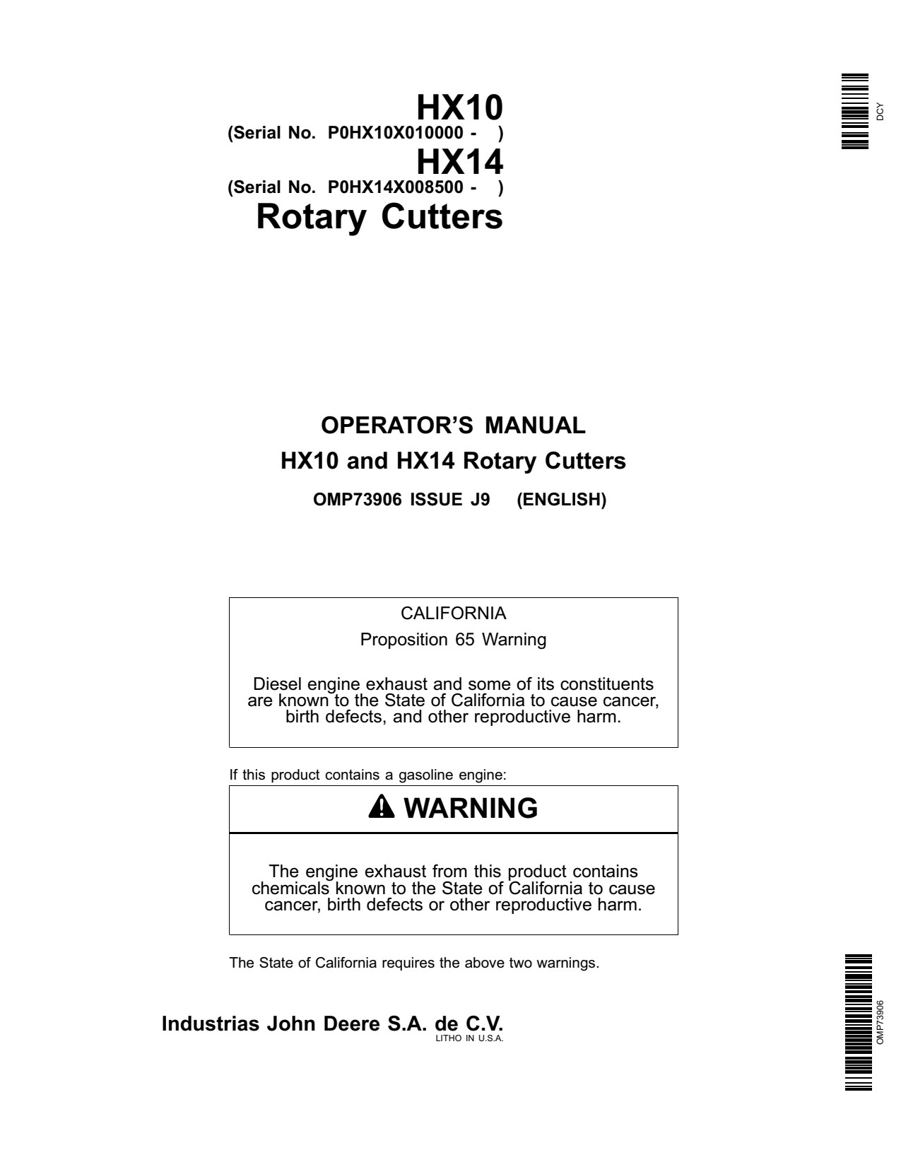 John Deere HX10 HX14 Rotary Cutter Operator Manual OMP73906 1 John Deere HX10 HX14 Rotary Cutter Operator Manual OMP73906