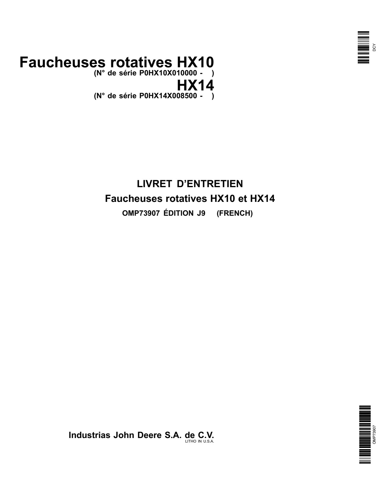 John Deere HX10 HX14 Rotary Cutter Operator Manual OMP73907 FR 1 John Deere HX10 HX14 Rotary Cutter Operator Manual OMP73907 FR