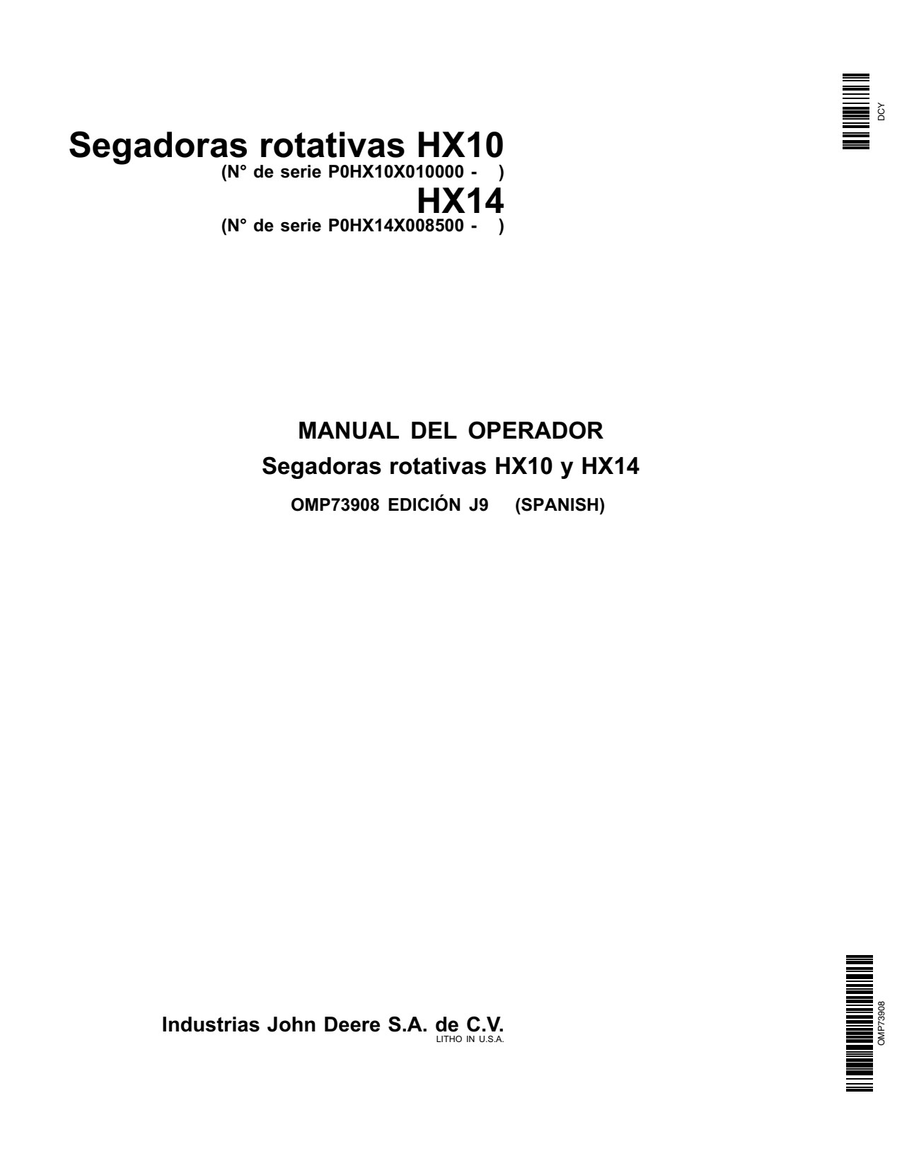 John Deere HX10 HX14 Rotary Cutter Operator Manual OMP73908 ES 1 John Deere HX10 HX14 Rotary Cutter Operator Manual OMP73908 ES