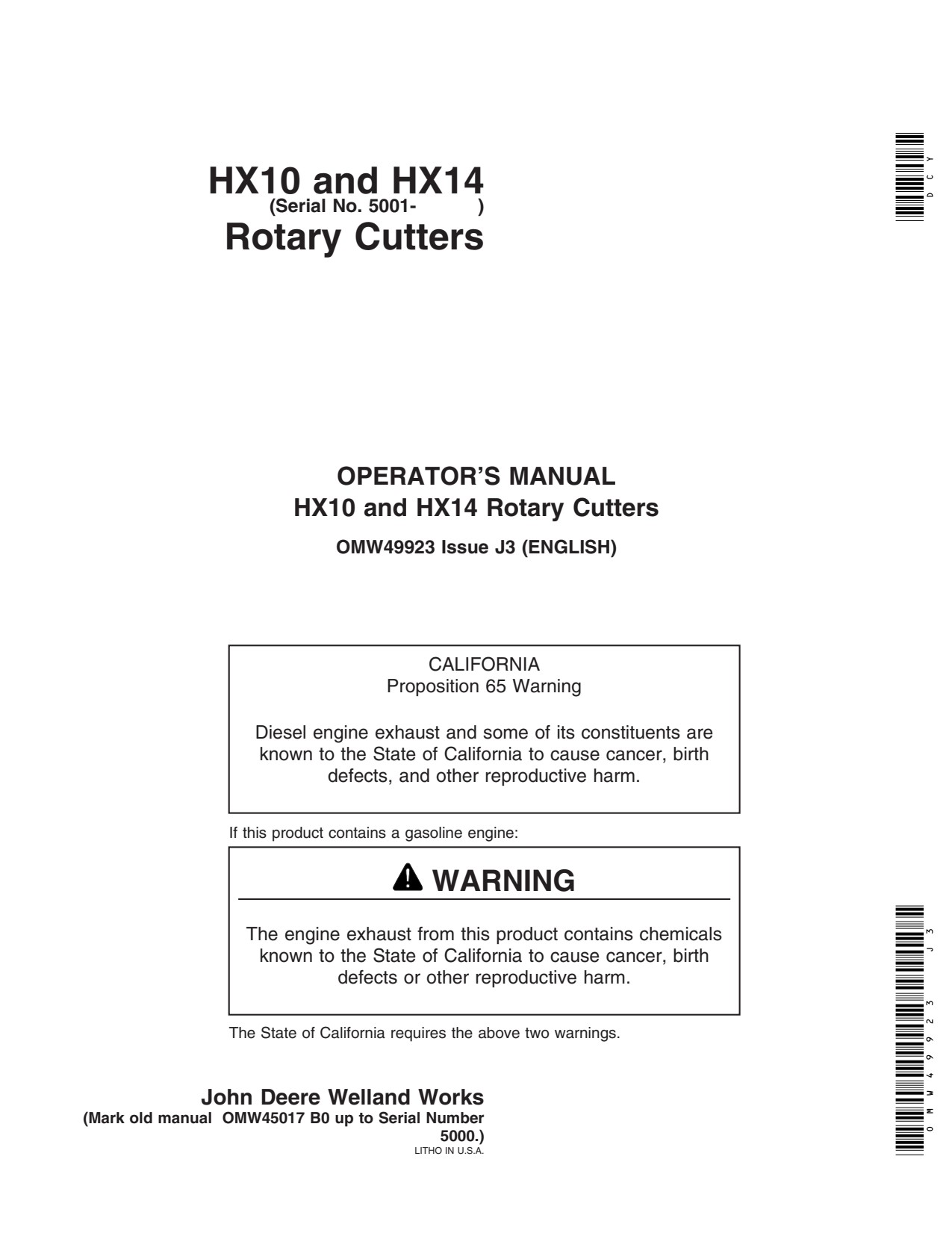 John Deere HX10 HX14 Rotary Cutter Operator Manual OMW49923 1 John Deere HX10 HX14 Rotary Cutter Operator Manual OMW49923