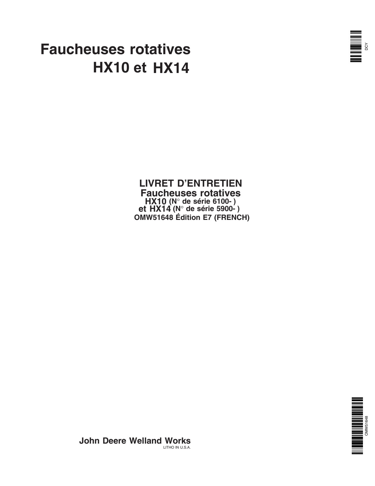 John Deere HX10 HX14 Rotary Cutter Operator Manual OMW51648 FR 1 John Deere HX10 HX14 Rotary Cutter Operator Manual OMW51648 FR