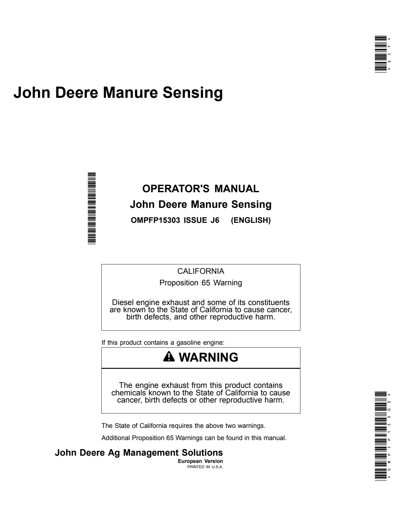 John Deere HarvestLab Sensor Version 1.4 Precision Ag Electronics Operator Manual OMPFP15303 1 John Deere HarvestLab Sensor Version 1.4 Precision Ag Electronics Operator Manual OMPFP15303