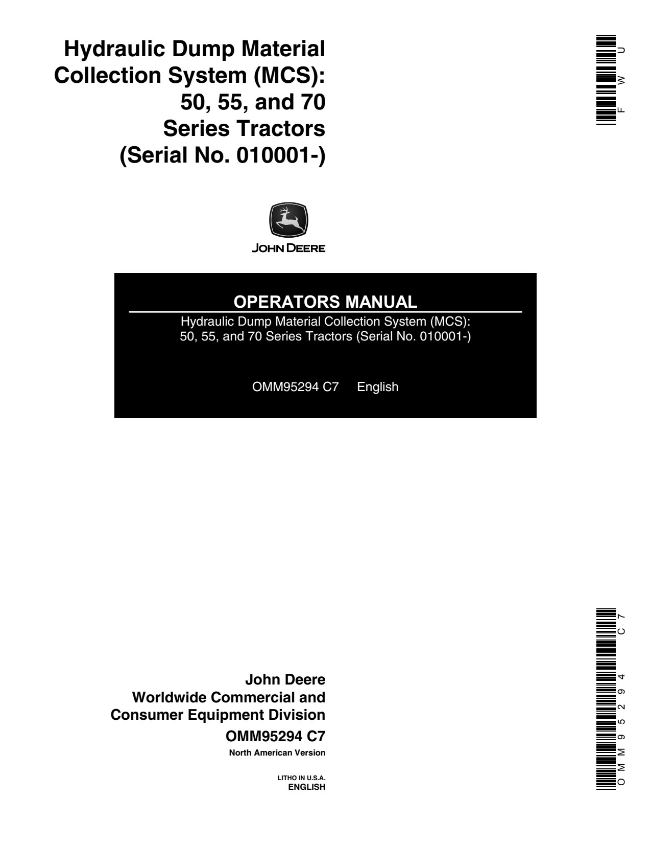 John Deere Hydraulic Dump Material Collection System Operator Manual OMM95294 1 John Deere Hydraulic Dump Material Collection System Operator Manual OMM95294
