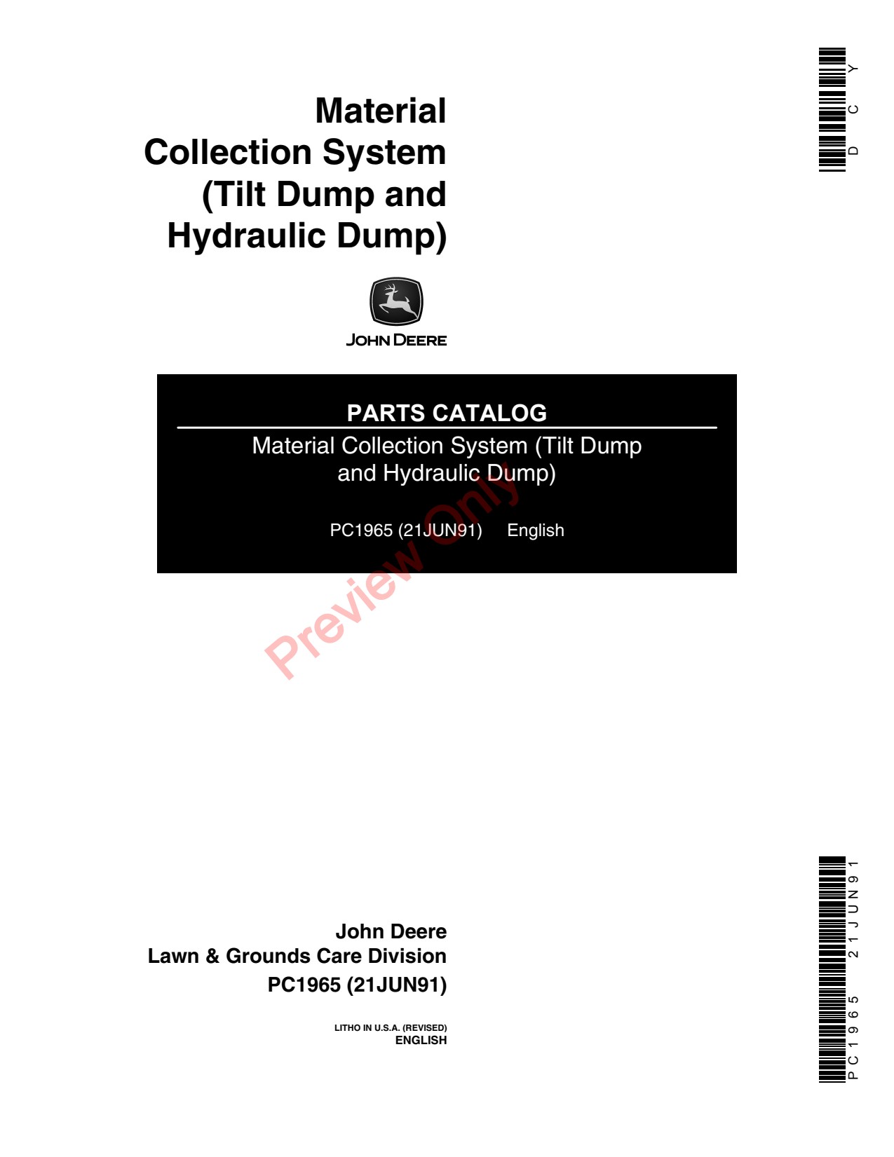 John Deere Hydraulic Dump Tilt Material Collection System Parts Catalog PC1965 1 John Deere Hydraulic Dump Tilt Material Collection System Parts Catalog PC1965