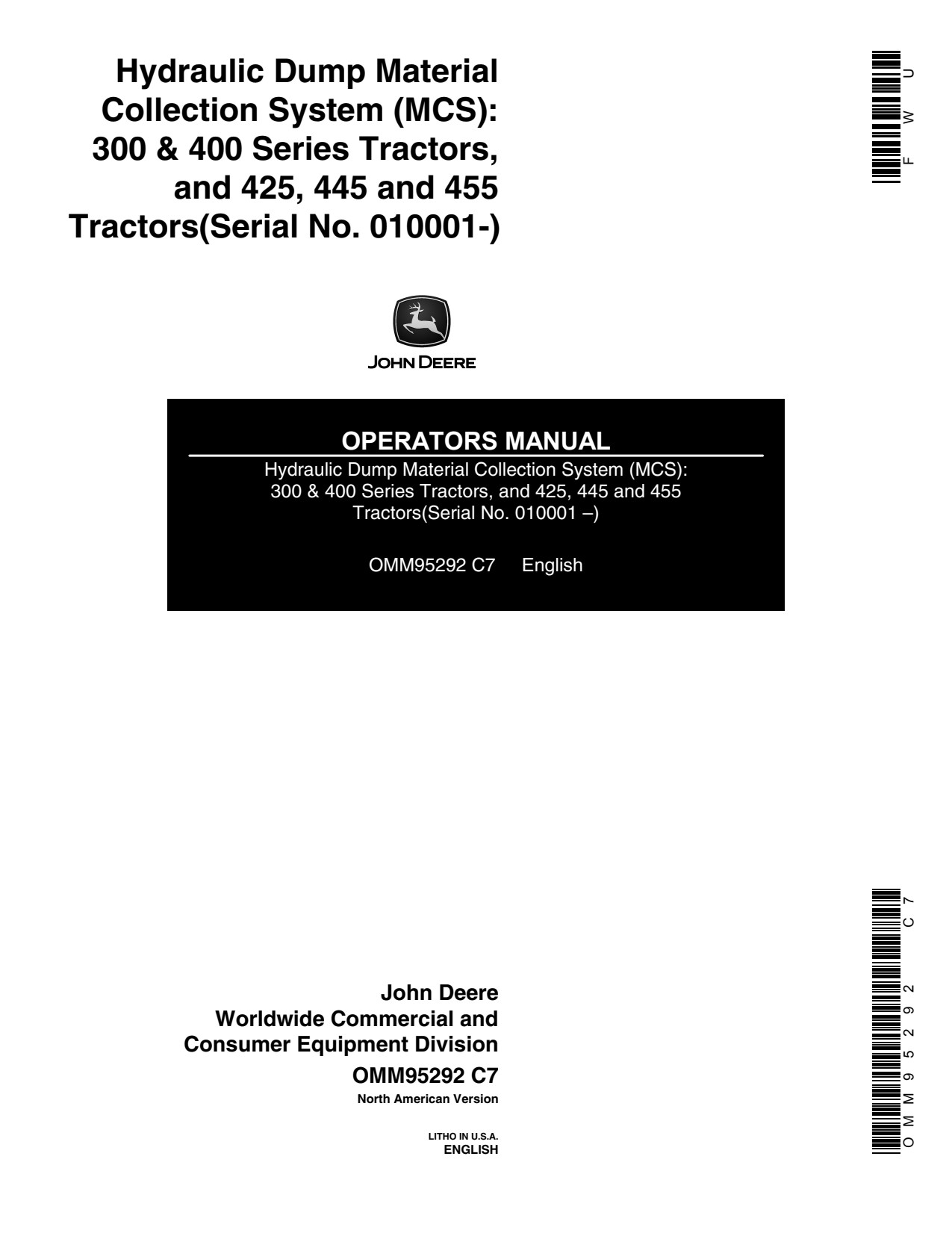 John Deere Hydraulic X595 Dump Material Collection System Operator Manual OMM95292 1 John Deere Hydraulic X595 Dump Material Collection System Operator Manual OMM95292