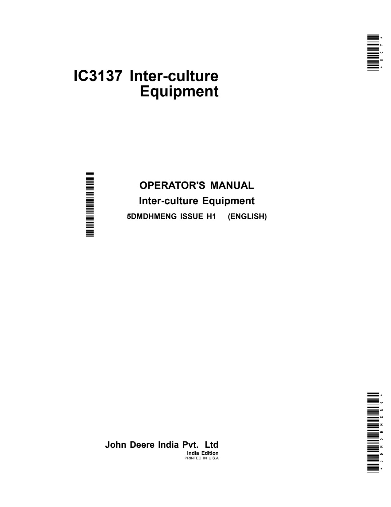 John Deere IC3137 Cultivator Operator Manual 5DMDHMENG 1 John Deere IC3137 Cultivator Operator Manual 5DMDHMENG