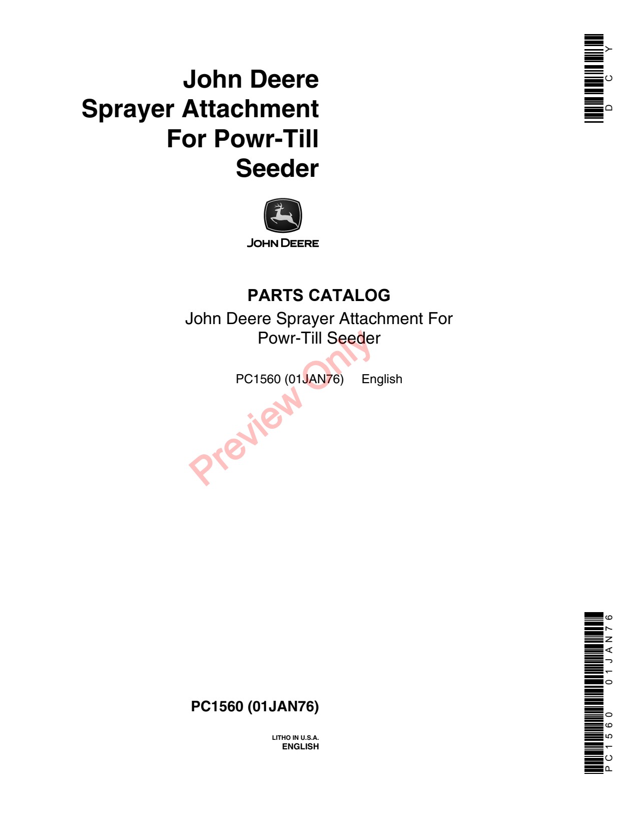 John Deere JD 1500 Sprayer Attachment Parts Catalog PC1560 1 John Deere JD 1500 Sprayer Attachment Parts Catalog PC1560