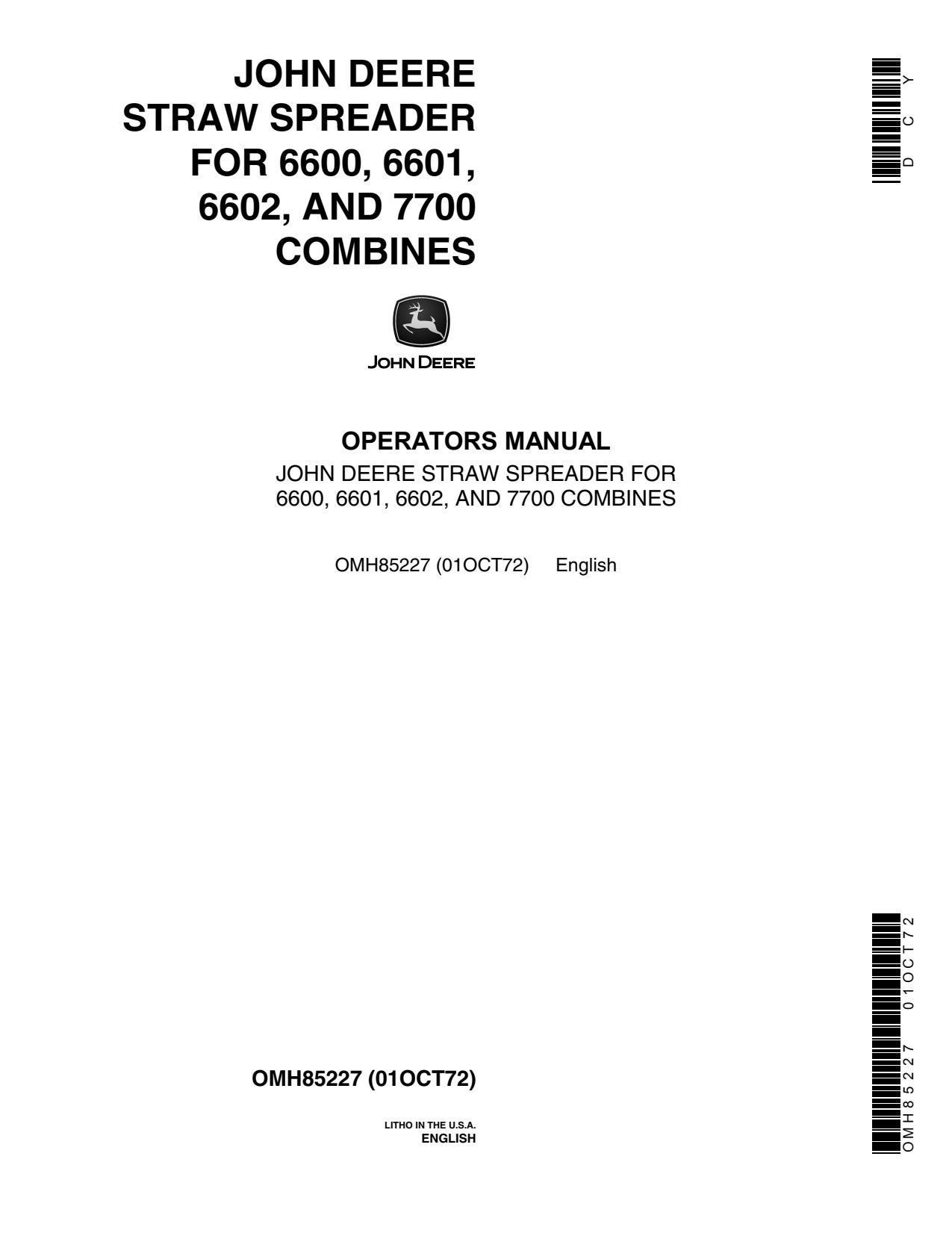 John Deere JD 6600 7700 6601 6602 Straw Spreader Operator Manual OMH85227 1 John Deere JD 6600 7700 6601 6602 Straw Spreader Operator Manual OMH85227
