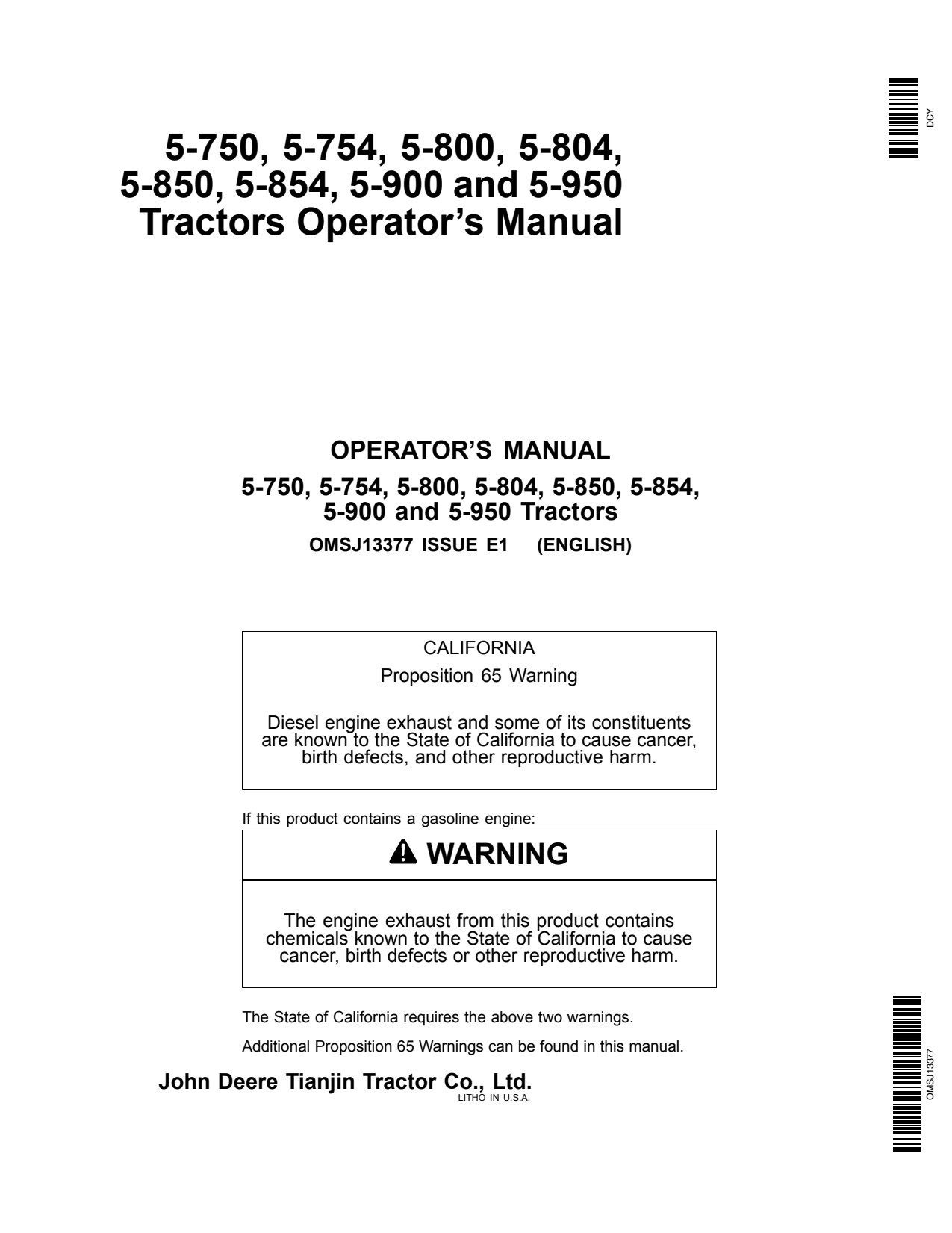 John Deere JD5-750 JD5-754 JD5-800 JD5-804 JD5-850 JD5-854 JD5-900 JD5-950 Tractor Operator Manual OMSJ13377 1 John Deere JD5-750 JD5-754 JD5-800 JD5-804 JD5-850 JD5-854 JD5-900 JD5-950 Tractor Operator Manual OMSJ13377